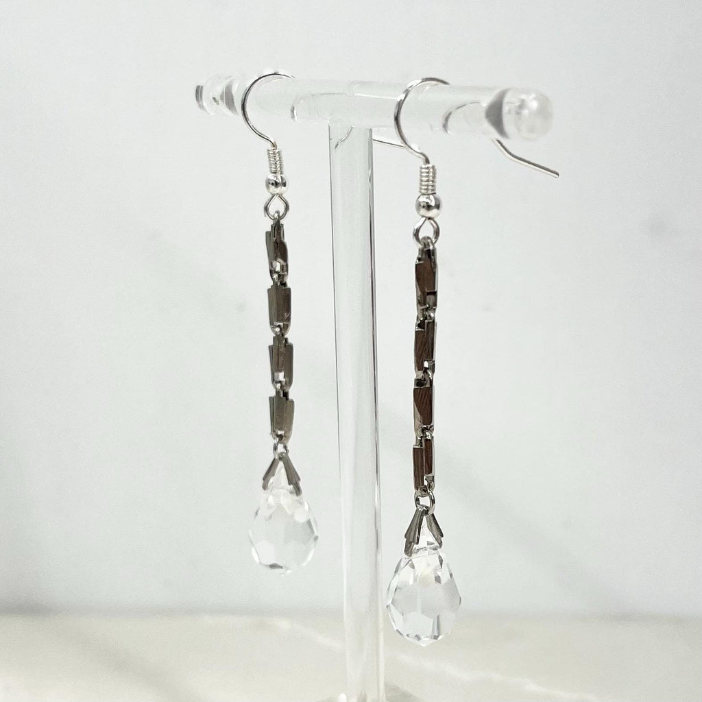 Handmade Clear Swarovski Crystal Long Drop Earrings Contemporary Super Sparkling Design MillyOliverVintage