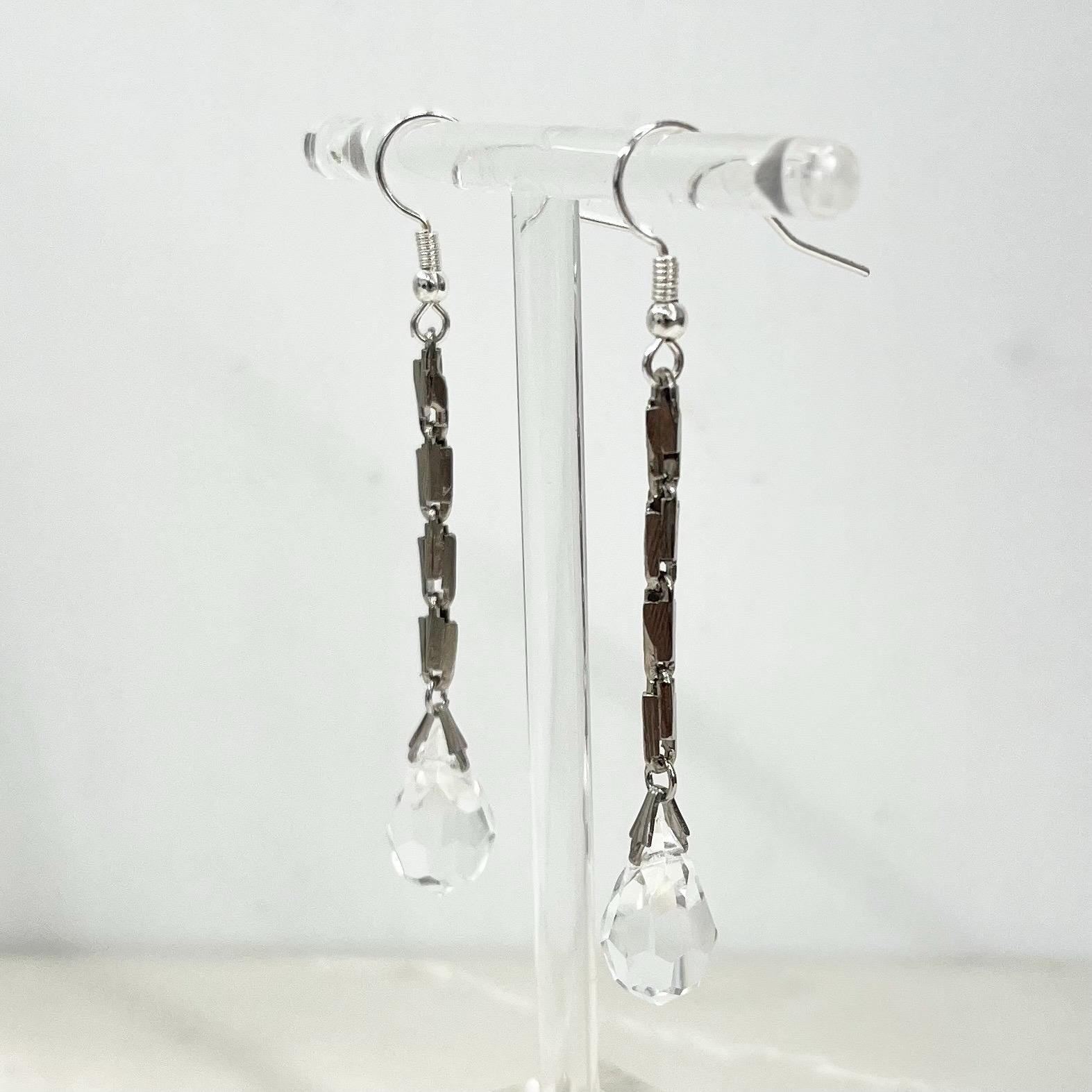 Handmade Clear Swarovski Crystal Long Drop Earrings Contemporary Super Sparkling Design MillyOliverVintage