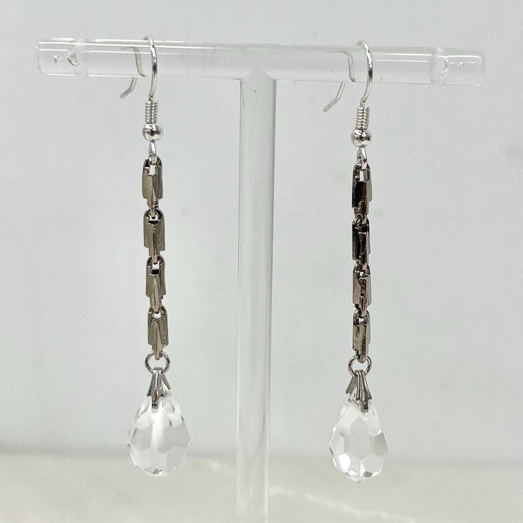 Handmade Clear Swarovski Crystal Long Drop Earrings Contemporary Super Sparkling Design MillyOliverVintage