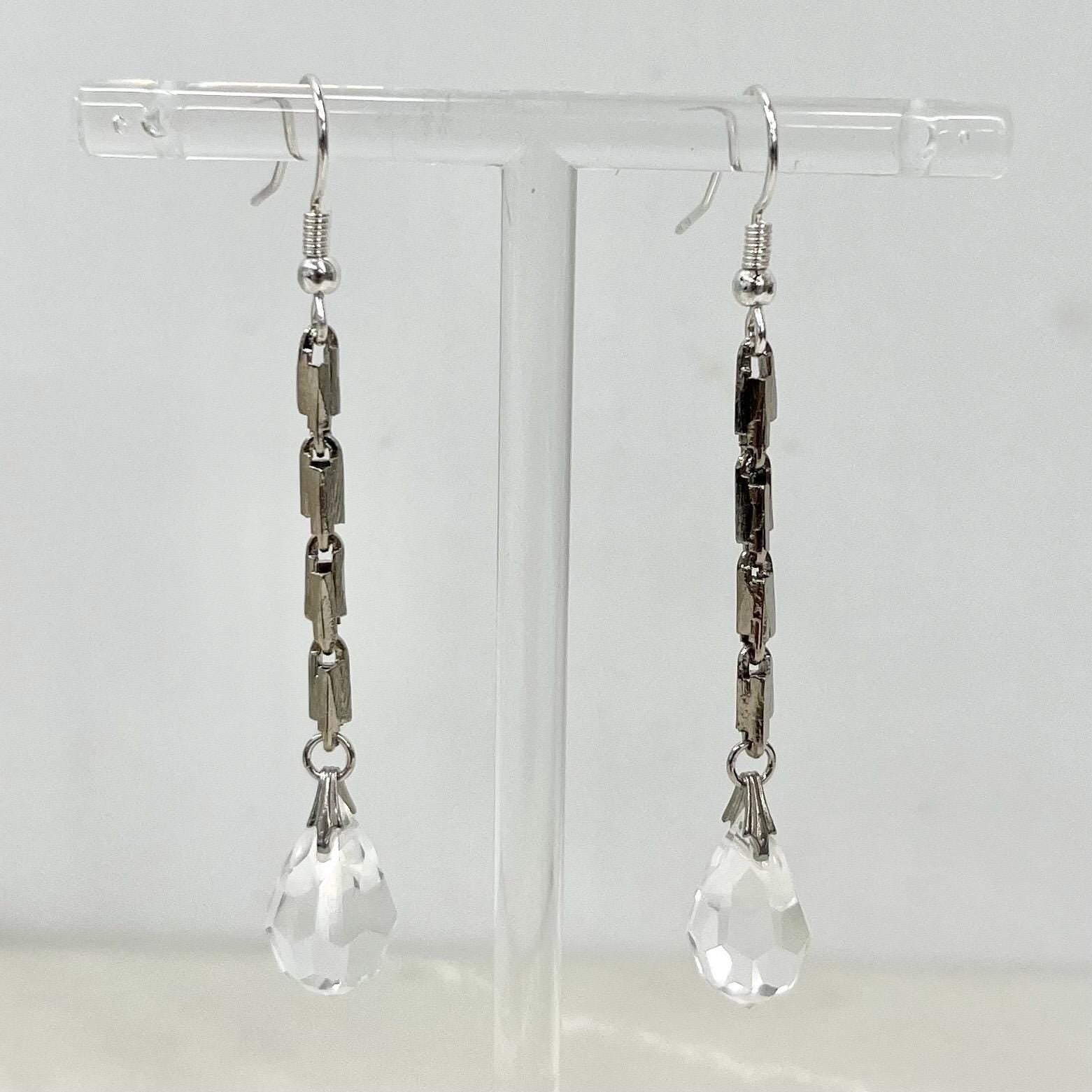 Handmade Clear Swarovski Crystal Long Drop Earrings Contemporary Super Sparkling Design MillyOliverVintage