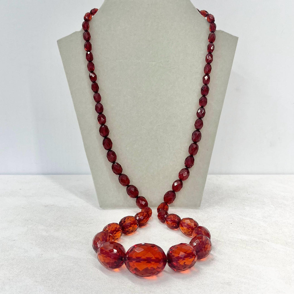 Antique Art Deco Faceted Cherry Amber Bakelite Bead Necklace 30” Long MillyOliverVintage