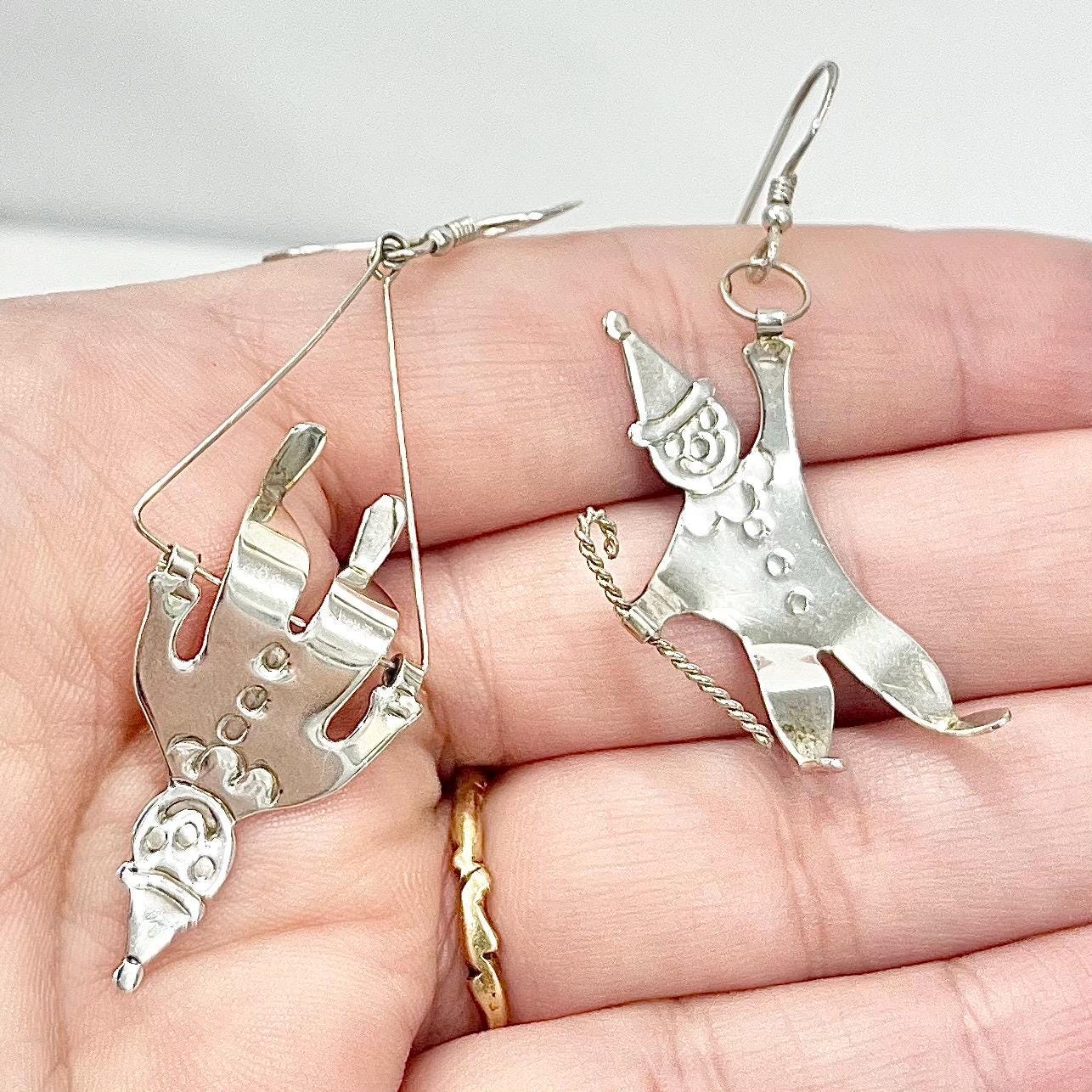 Sterling Silver Clown Earrings Vintage Kitsch MillyOliverVintage