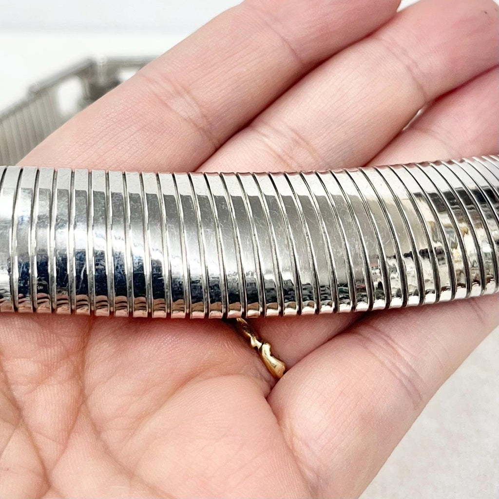 Vintage Grosse White Gold Plated Wide Omega Collar Necklace Rare Designer Jewellery MillyOliverVintage