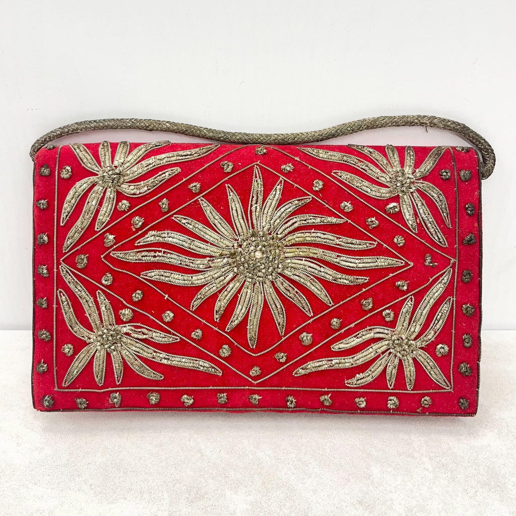 Vintage Red Gold Beaded Zardozi Bag Made in India MillyOliverVintage