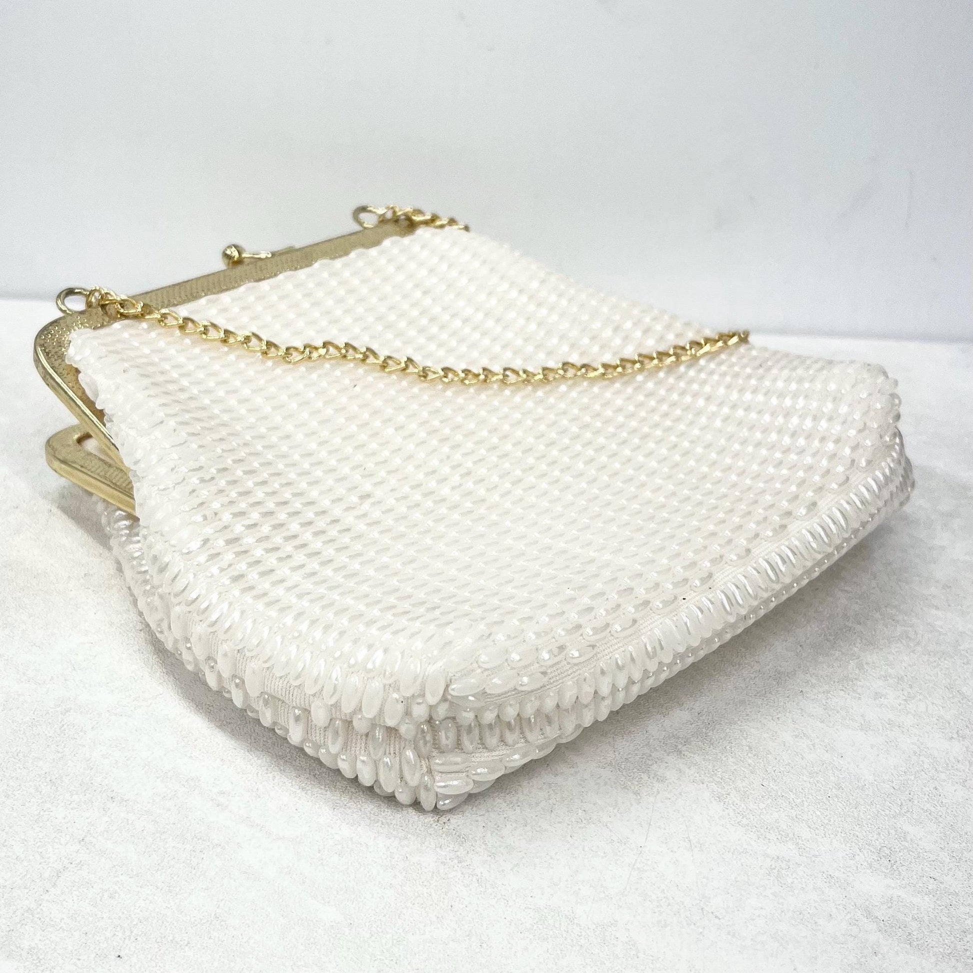 Vintage Cream Beaded Bag with Gold Accents MillyOliverVintage