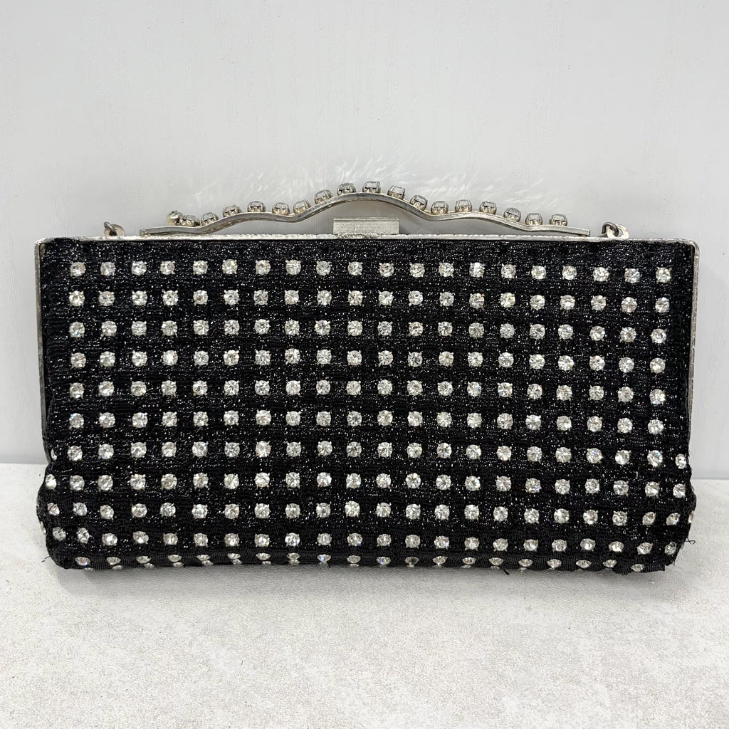 Vintage Black & Silver Diamante Evening Bag MillyOliverVintage