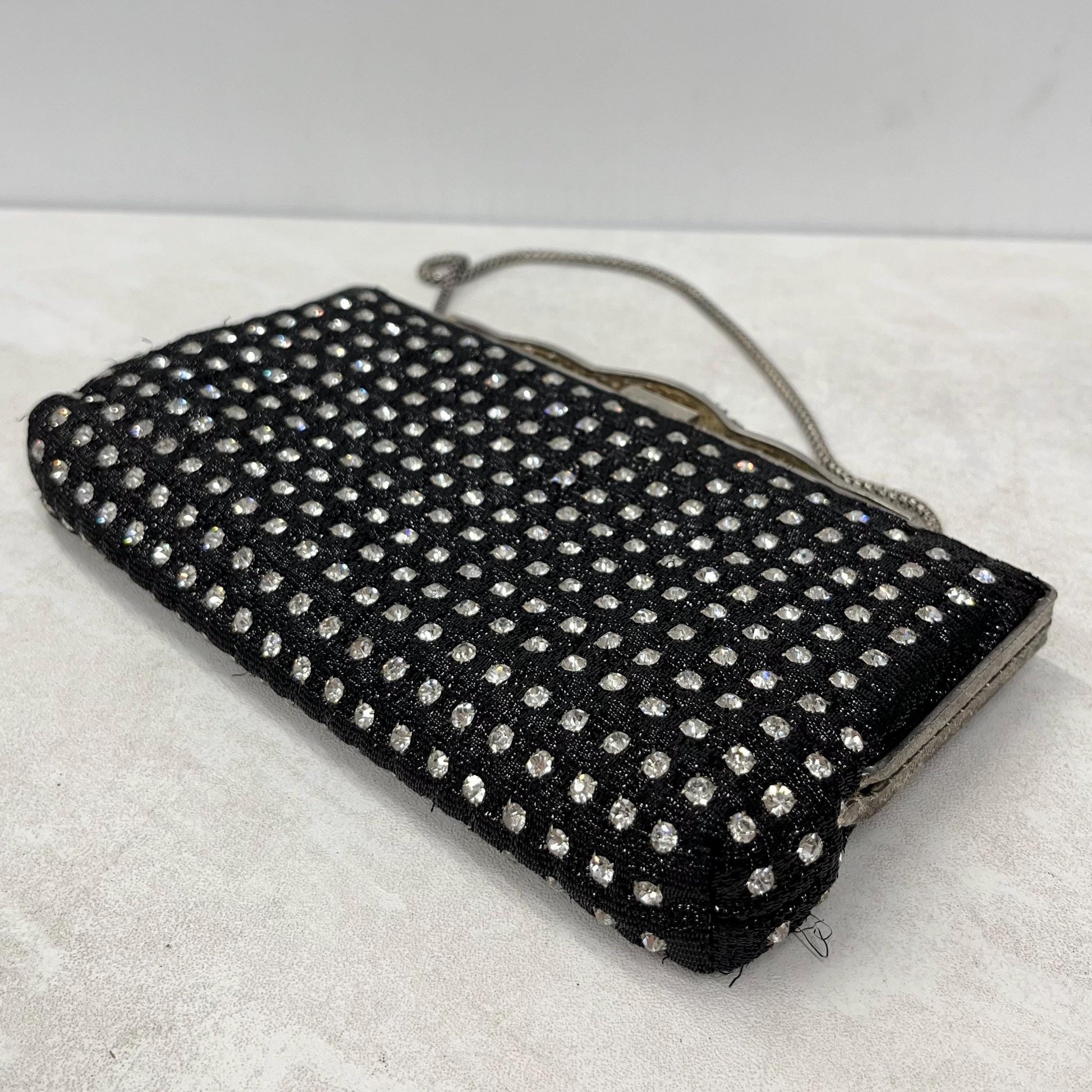 Vintage Black & Silver Diamante Evening Bag MillyOliverVintage