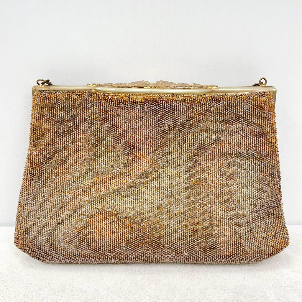 Vintage Heavily Beaded Evening Bag with a Glass Cabochon Clasp 1930’s 1940’s MillyOliverVintage