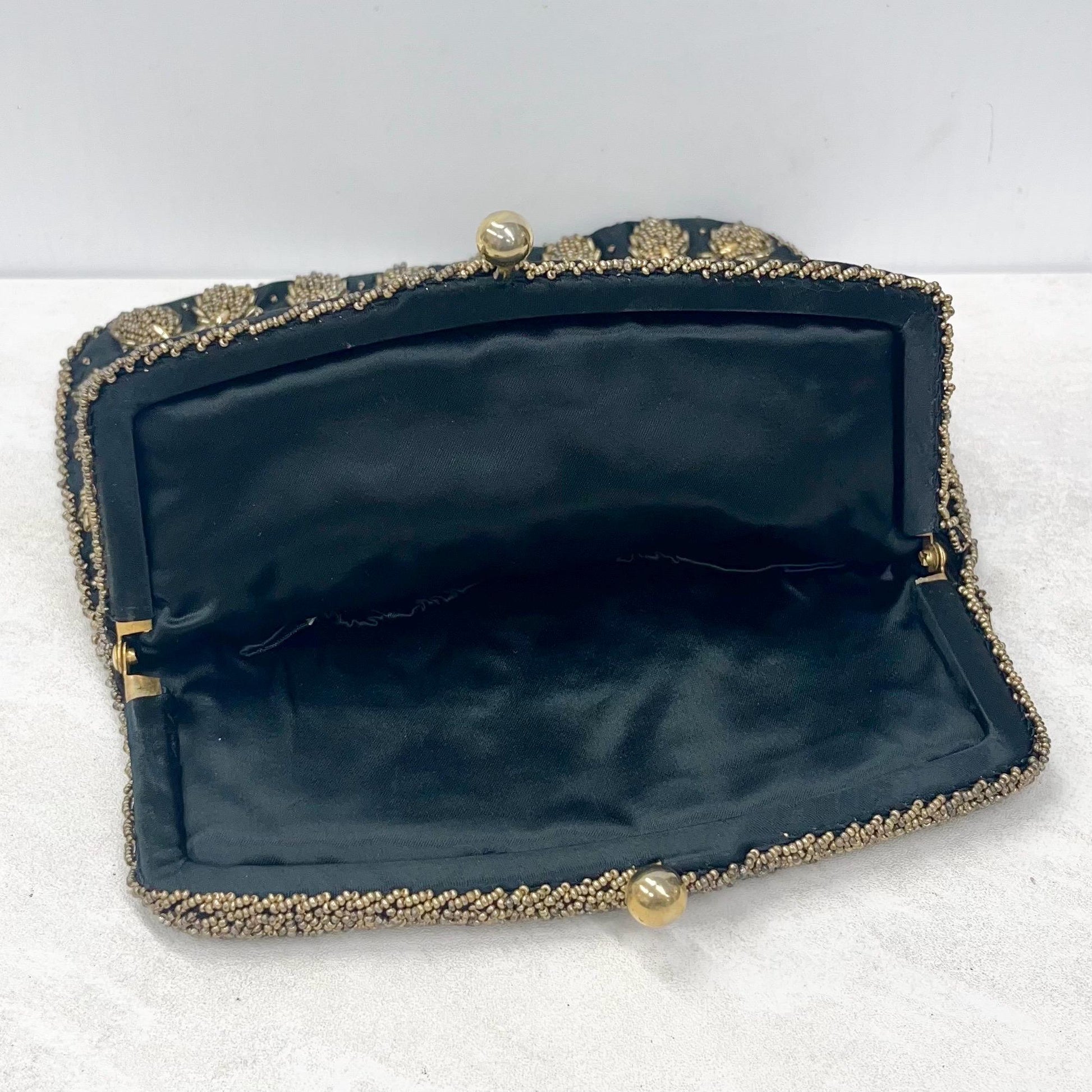 Vintage Black & Gold Beaded Zardozi Evening Clutch Bag Made in Hong Kong MillyOliverVintage