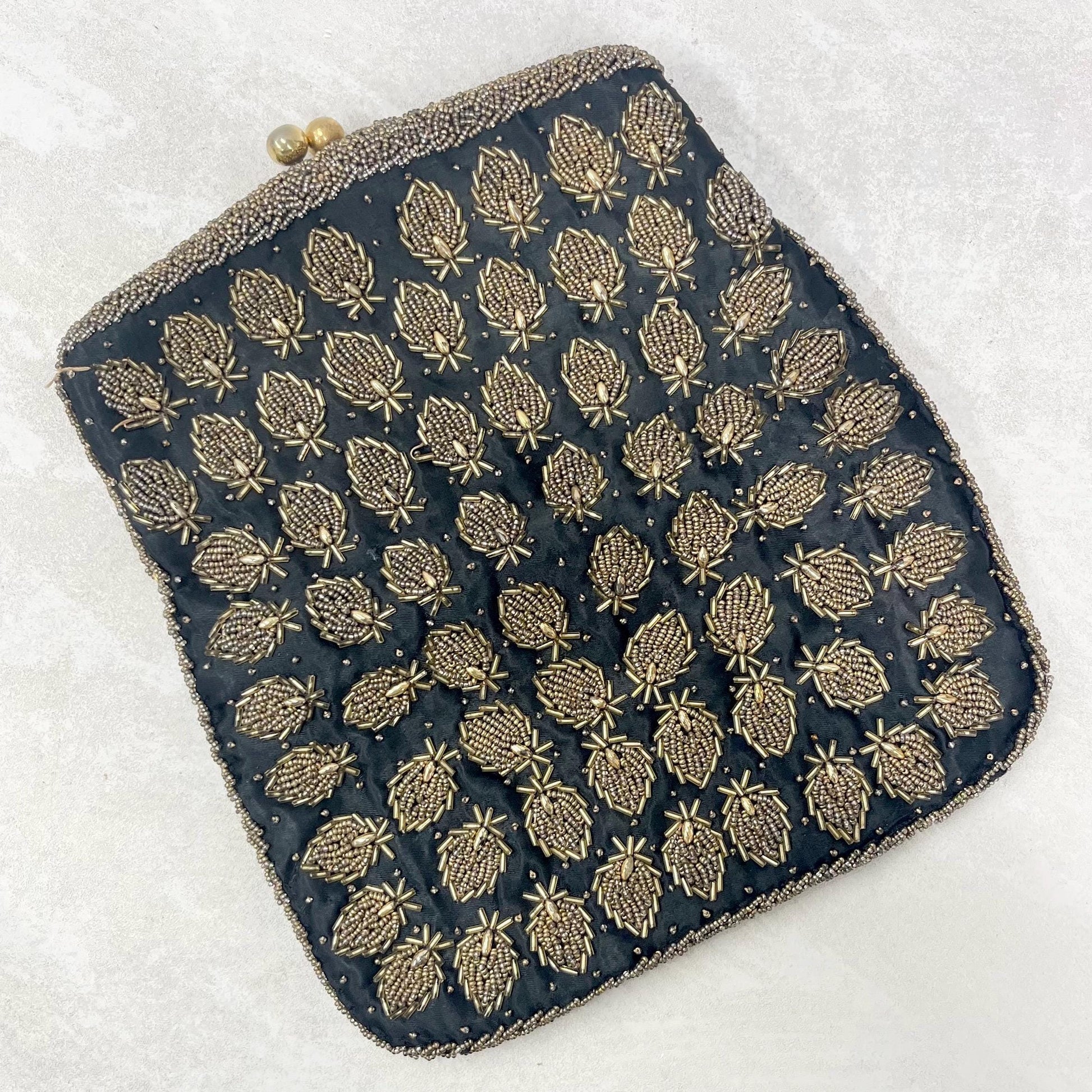 Vintage Black & Gold Beaded Zardozi Evening Clutch Bag Made in Hong Kong MillyOliverVintage
