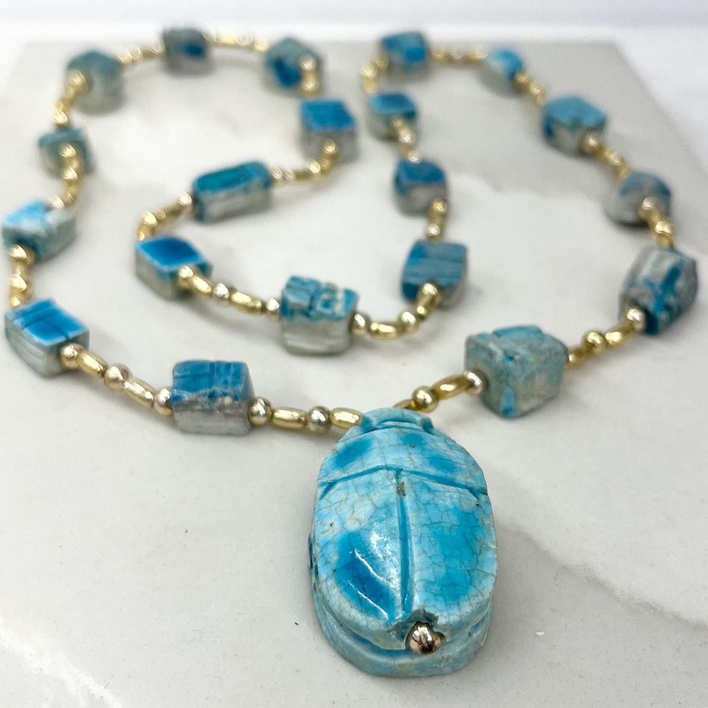 Vintage Turquoise Style Scarab Beetle Necklace : Egyptian Revival MillyOliverVintage