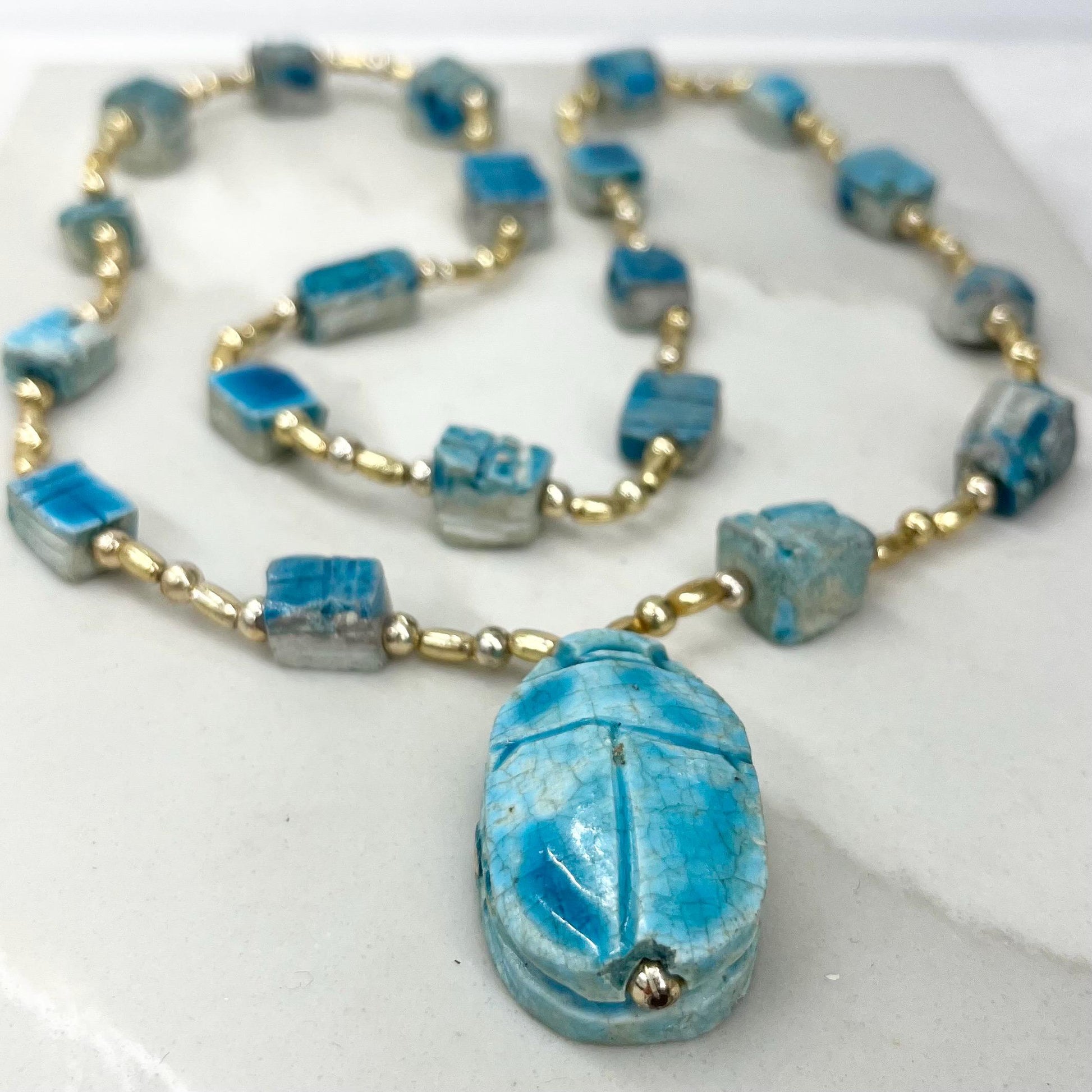 Vintage Turquoise Style Scarab Beetle Necklace : Egyptian Revival MillyOliverVintage