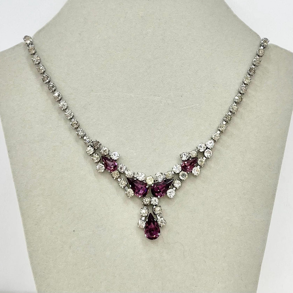 Vintage Amethyst Purple Crystal Drop Diamante Necklace MillyOliverVintage