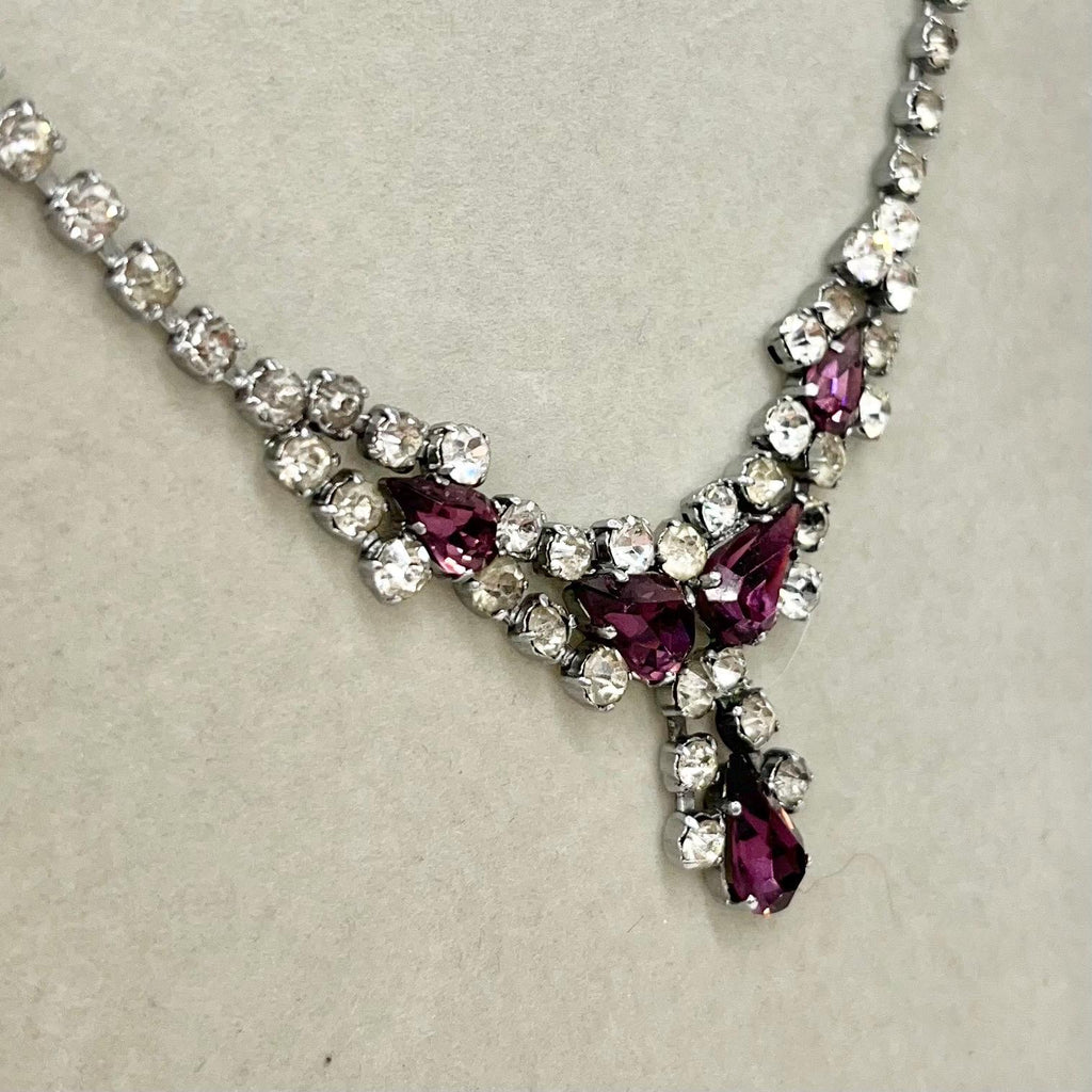 Vintage Amethyst Purple Crystal Drop Diamante Necklace MillyOliverVintage