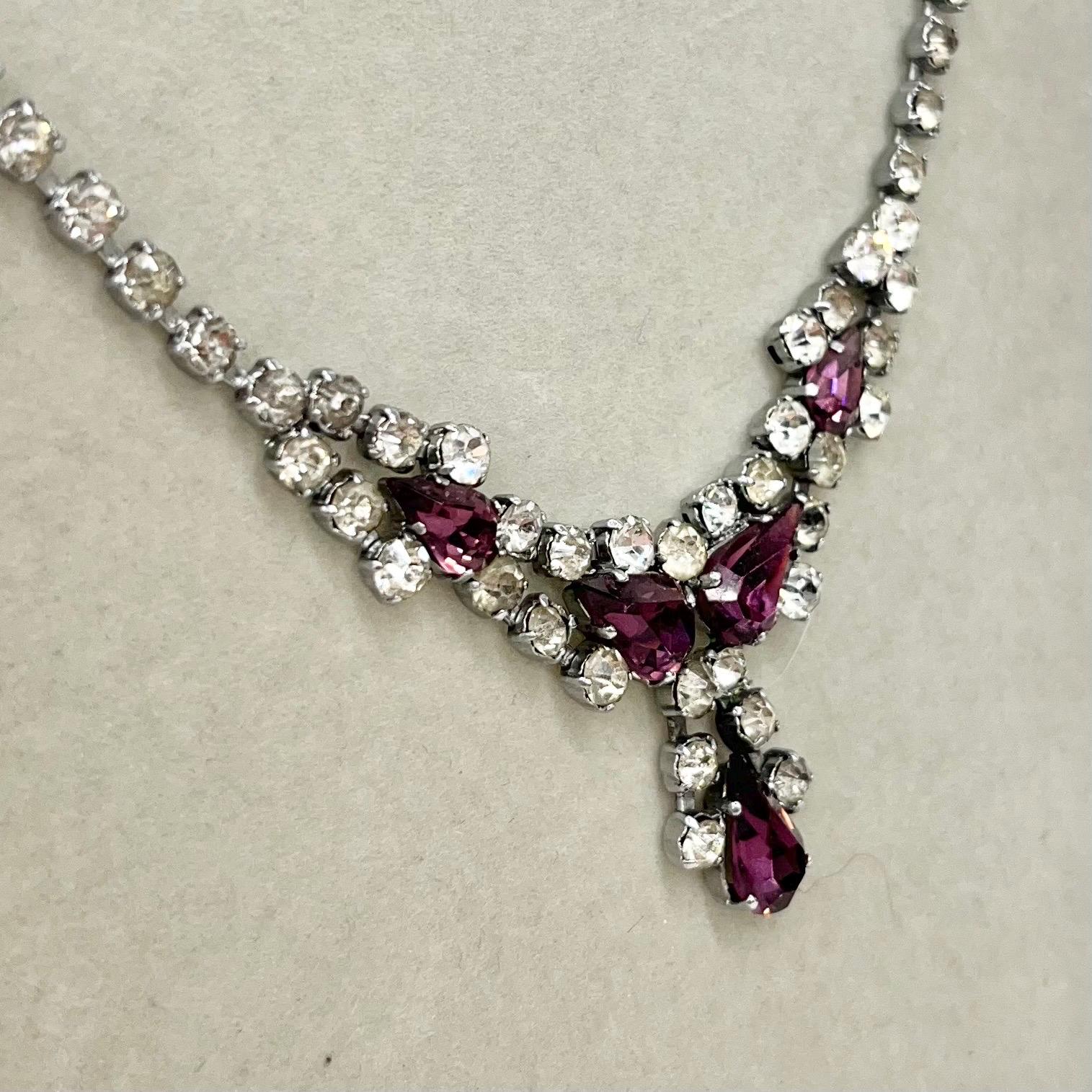 Vintage Amethyst Purple Crystal Drop Diamante Necklace MillyOliverVintage