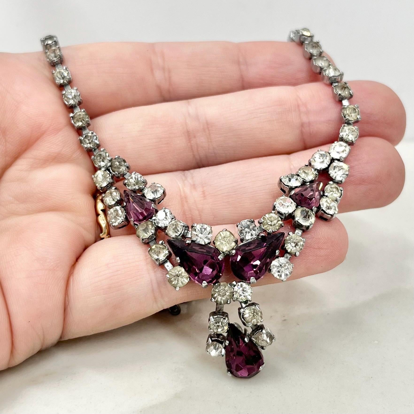 Vintage Amethyst Purple Crystal Drop Diamante Necklace MillyOliverVintage