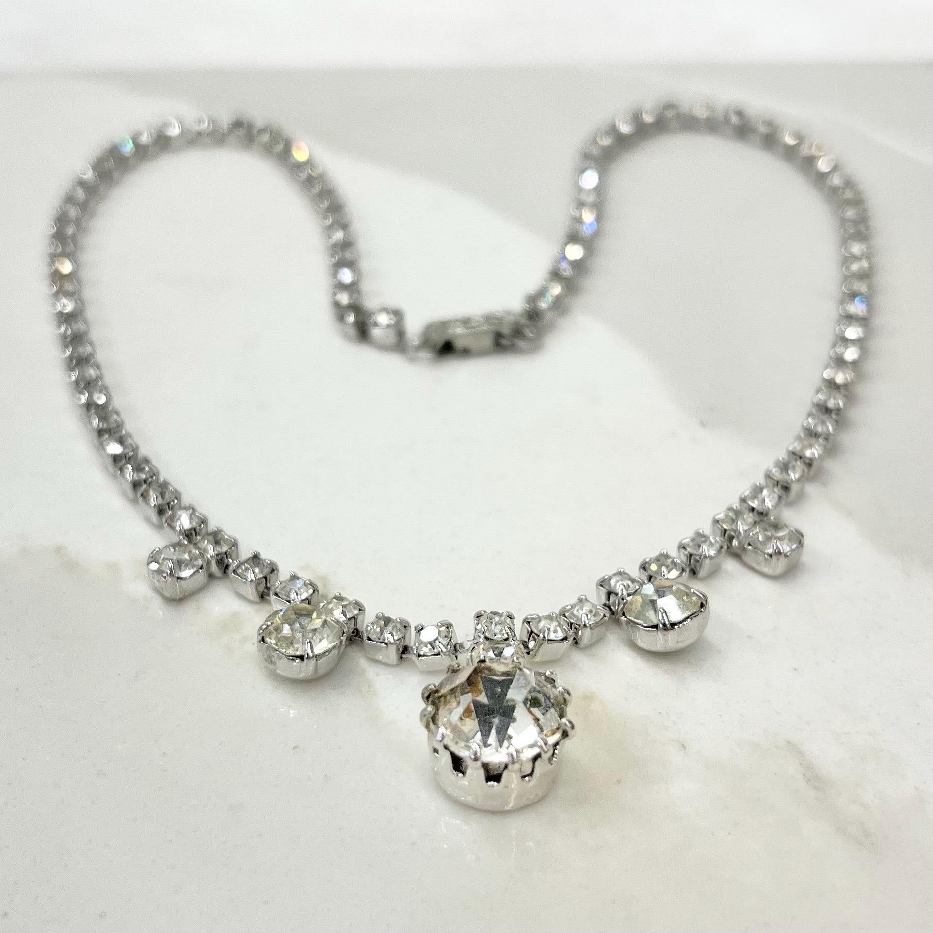 Vintage Clear Crystal Drop Diamante Paste Necklace MillyOliverVintage