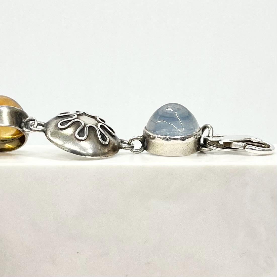 Antique Vintage 835 Sterling Silver Pools Of Light Multi Stone Quartz Bracelet Handarbeit Perli MillyOliverVintage