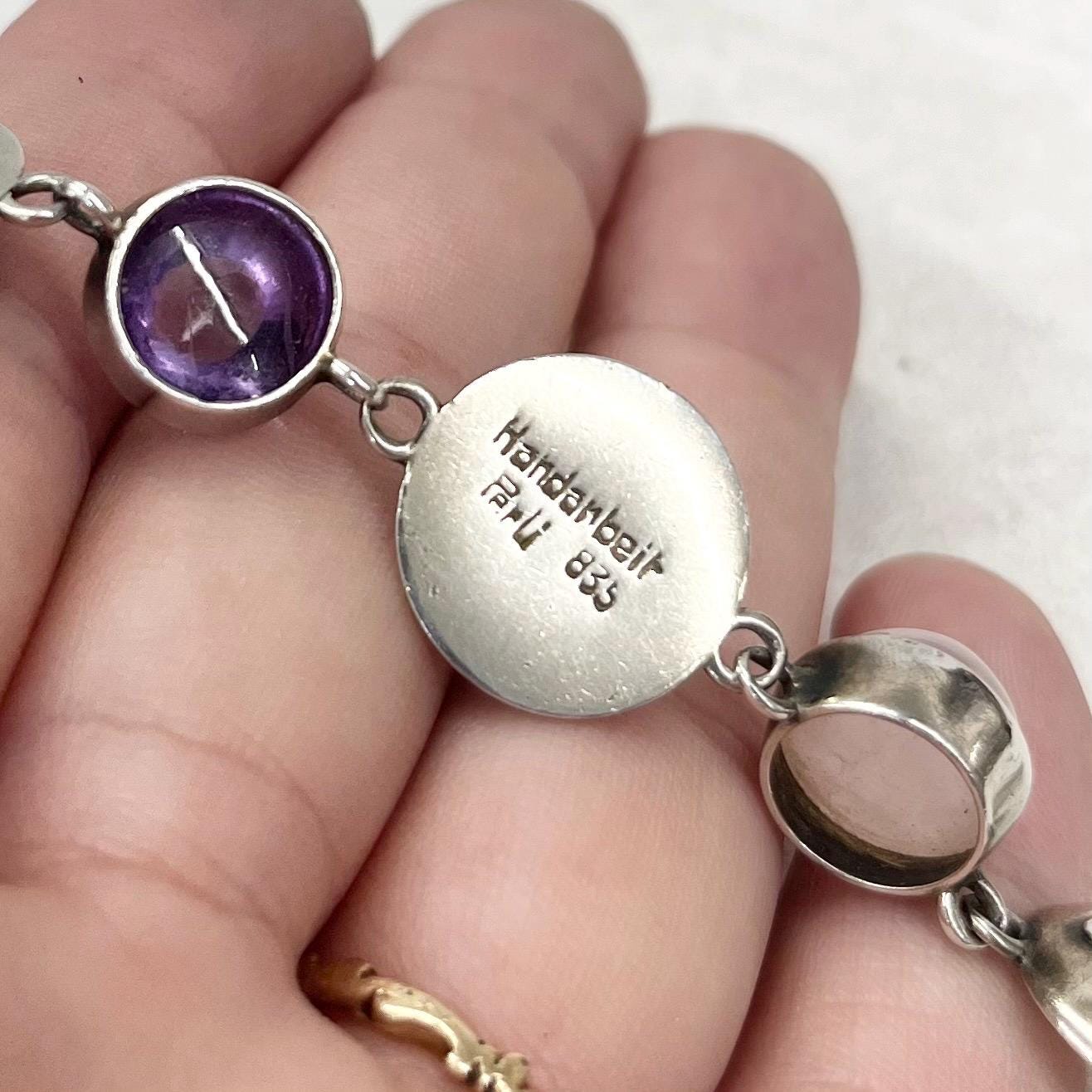 Antique Vintage 835 Sterling Silver Pools Of Light Multi Stone Quartz Bracelet Handarbeit Perli MillyOliverVintage