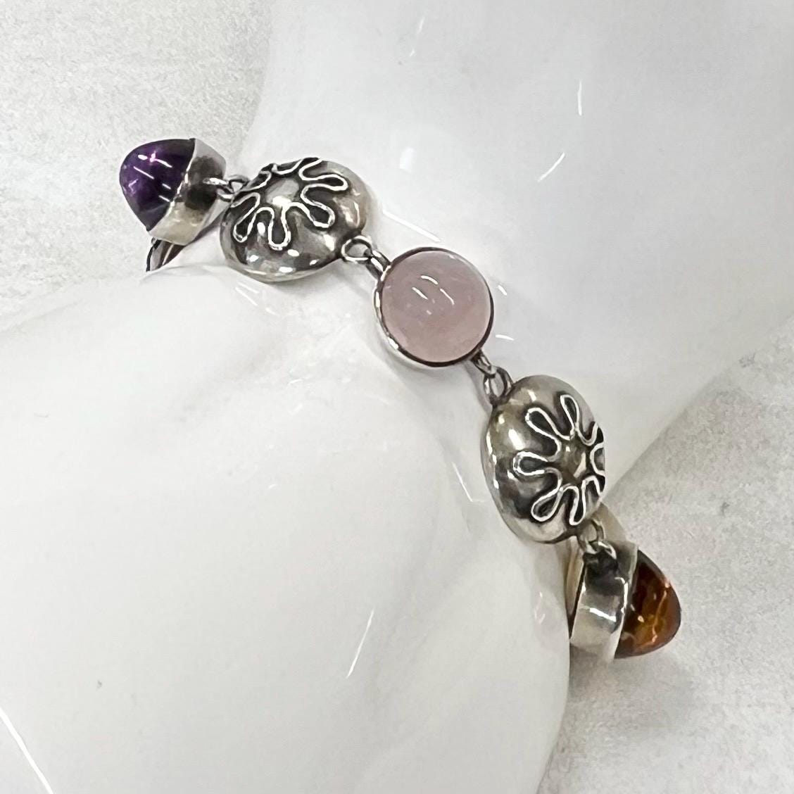 Antique Vintage 835 Sterling Silver Pools Of Light Multi Stone Quartz Bracelet Handarbeit Perli MillyOliverVintage