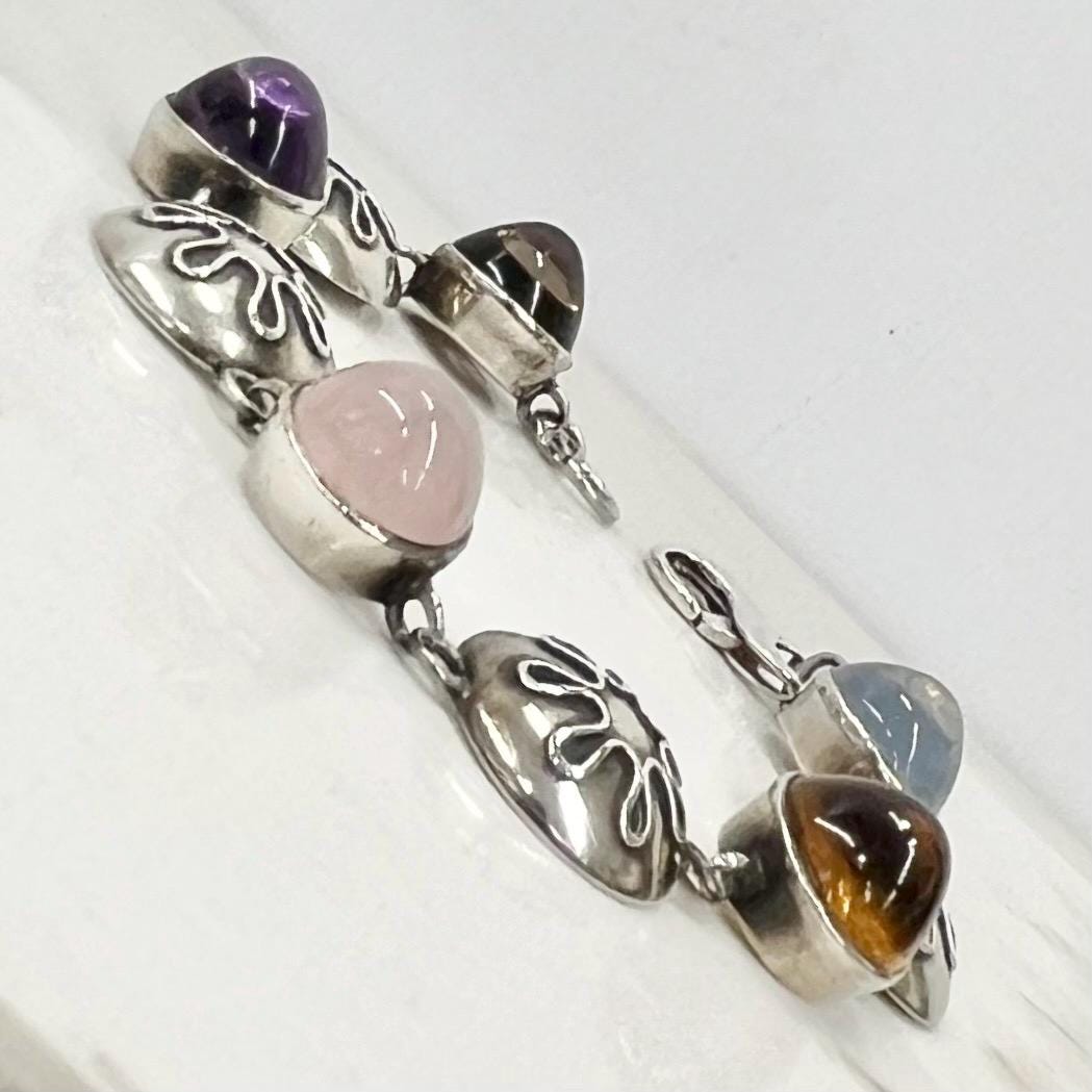 Antique Vintage 835 Sterling Silver Pools Of Light Multi Stone Quartz Bracelet Handarbeit Perli MillyOliverVintage
