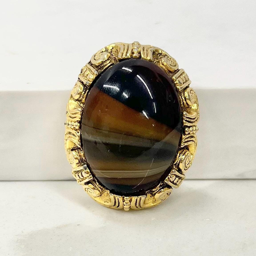 Vintage Gold Tone Brown Banded Agate Scarf Clip MillyOliverVintage