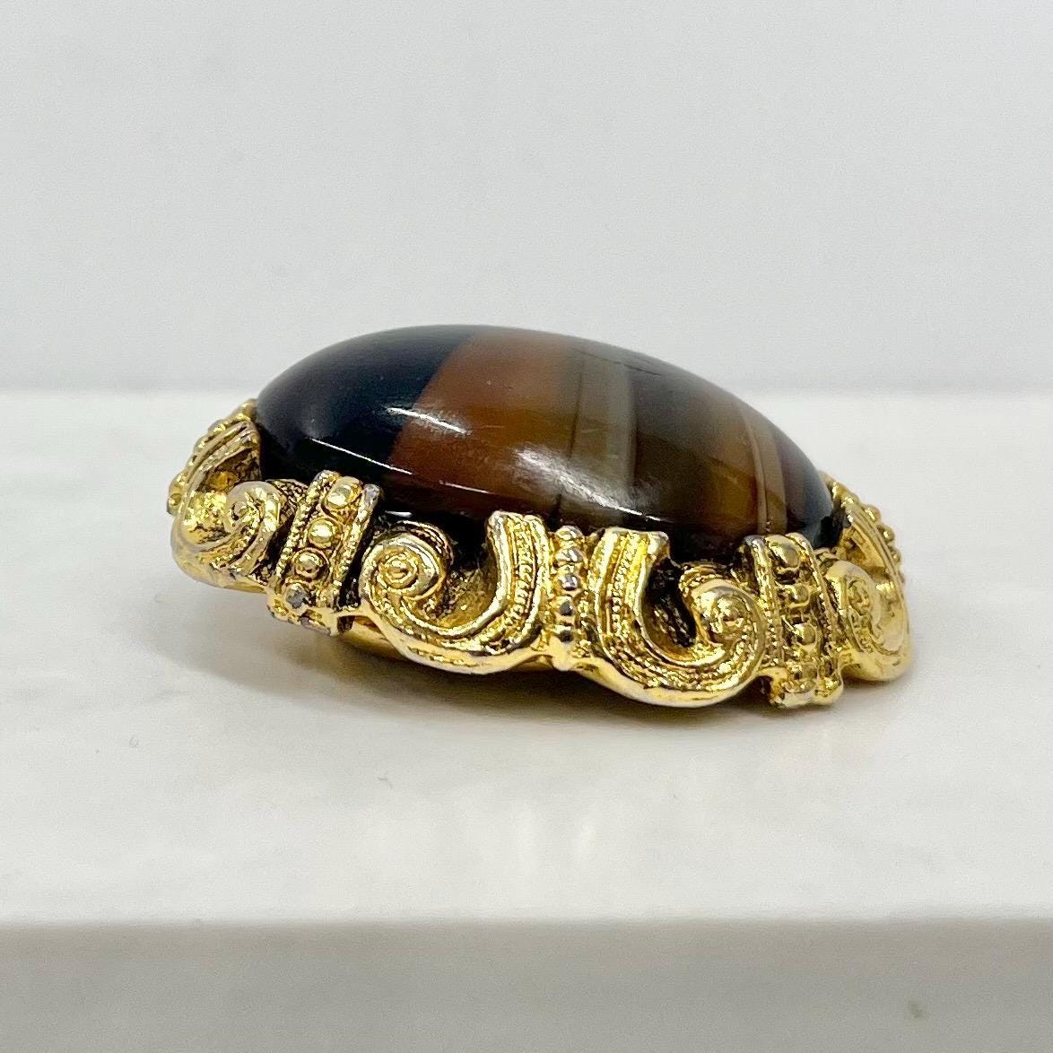 Vintage Gold Tone Brown Banded Agate Scarf Clip MillyOliverVintage