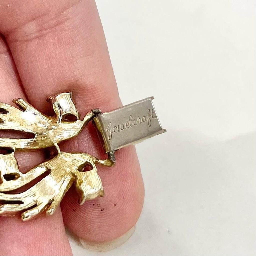 Vintage Jewelcraft Brutalist Gold Plate 1980’s Bracelet with Turquoise Diamante Rhinestones Accents MillyOliverVintage