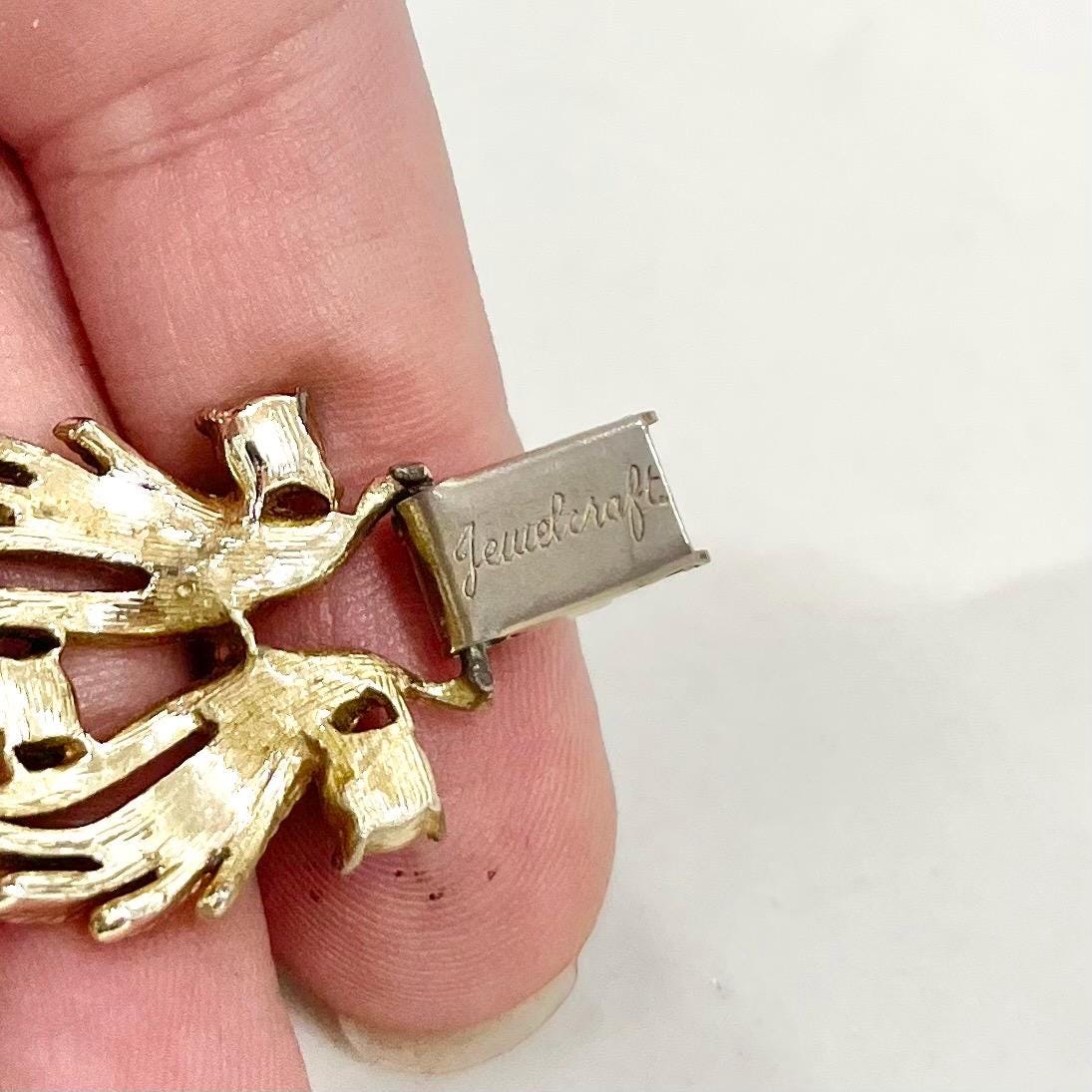 Vintage Jewelcraft Brutalist Gold Plate 1980’s Bracelet with Turquoise Diamante Rhinestones Accents MillyOliverVintage