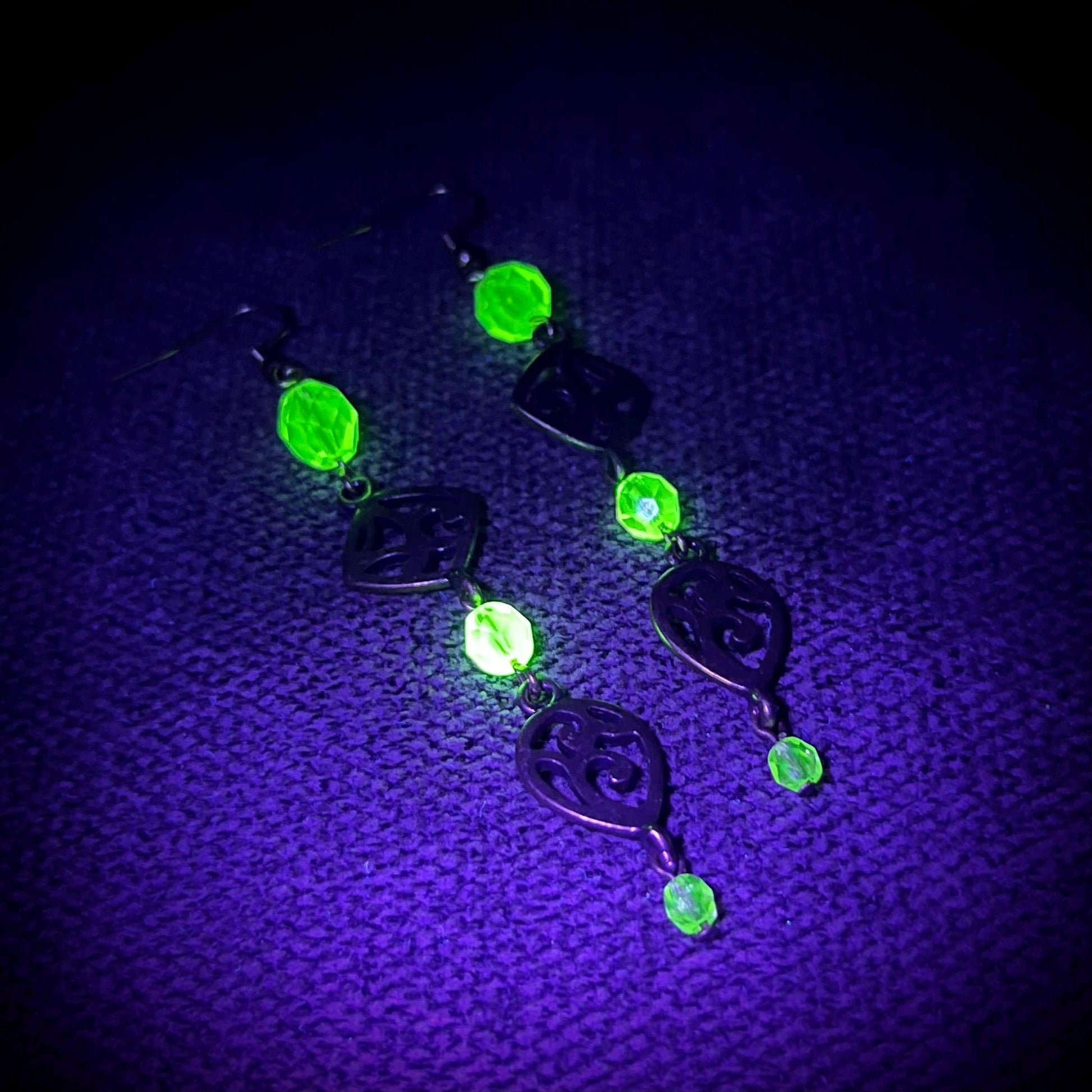 Long Yellow Uranium Glass Bead Drop Antiqued Brass Tone Earrings MillyOliverVintage