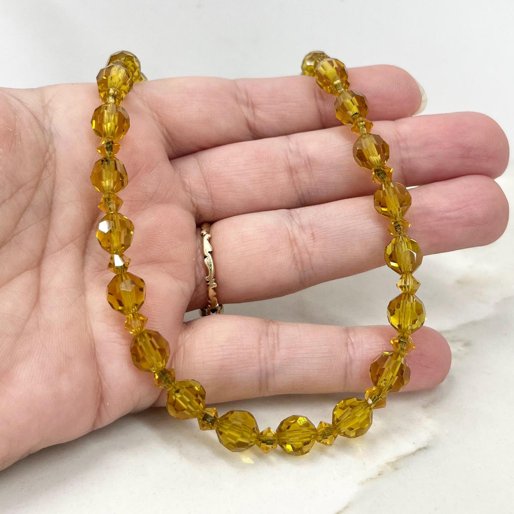 Vintage Amber Yellow Faceted Glass Manganese / Uranium Crystal Bead Necklace Green UV Reactive Glow Jewellery 15.5” MillyOliverVintage