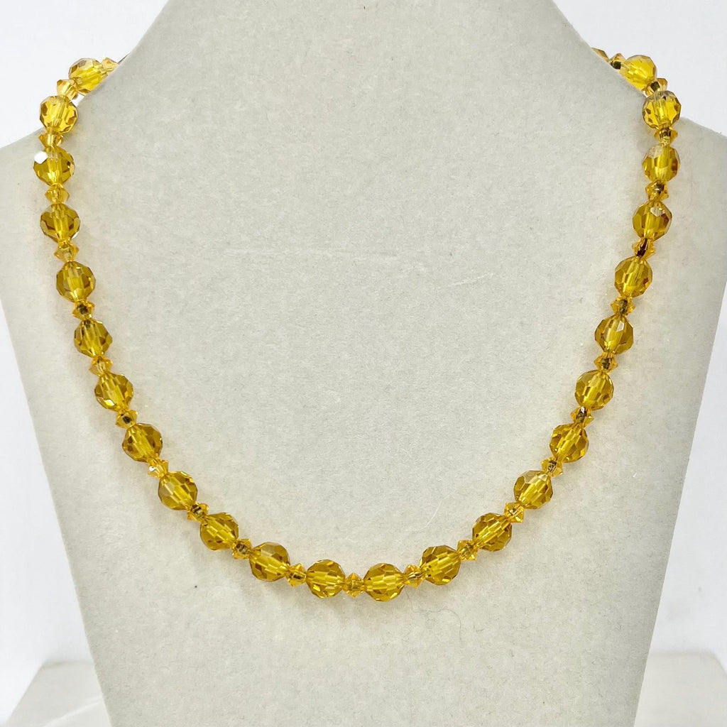 Vintage Amber Yellow Faceted Glass Manganese / Uranium Crystal Bead Necklace Green UV Reactive Glow Jewellery 15.5” MillyOliverVintage
