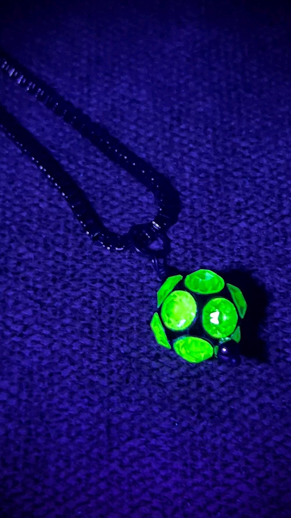 Green Uranium Glass Disco Bead Drop Necklace on a Gunmetal Coloured Chain 18” with a 3” Extender Chain MillyOliverVintage