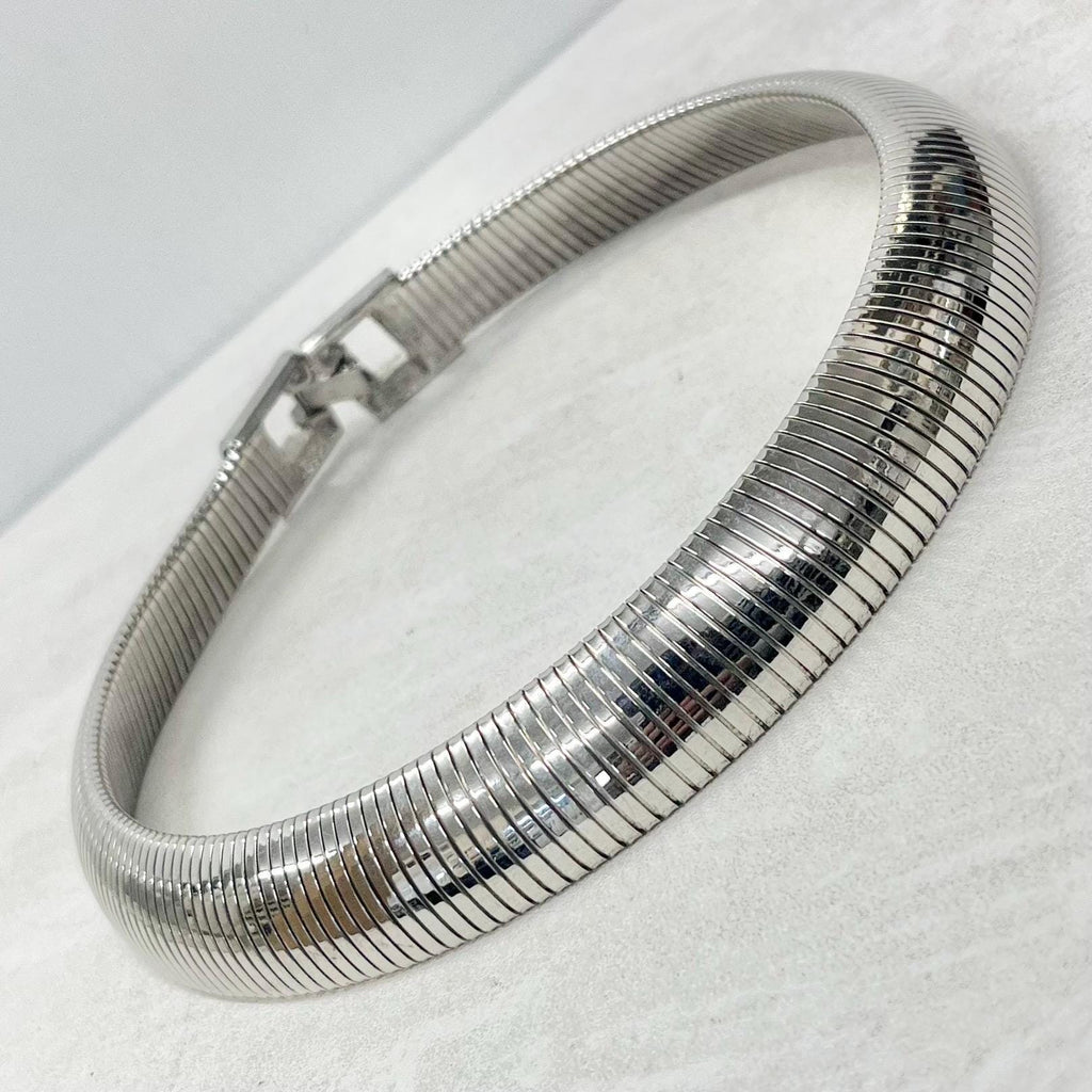 Vintage Grosse White Gold Plated Wide Omega Collar Necklace Rare Designer Jewellery MillyOliverVintage