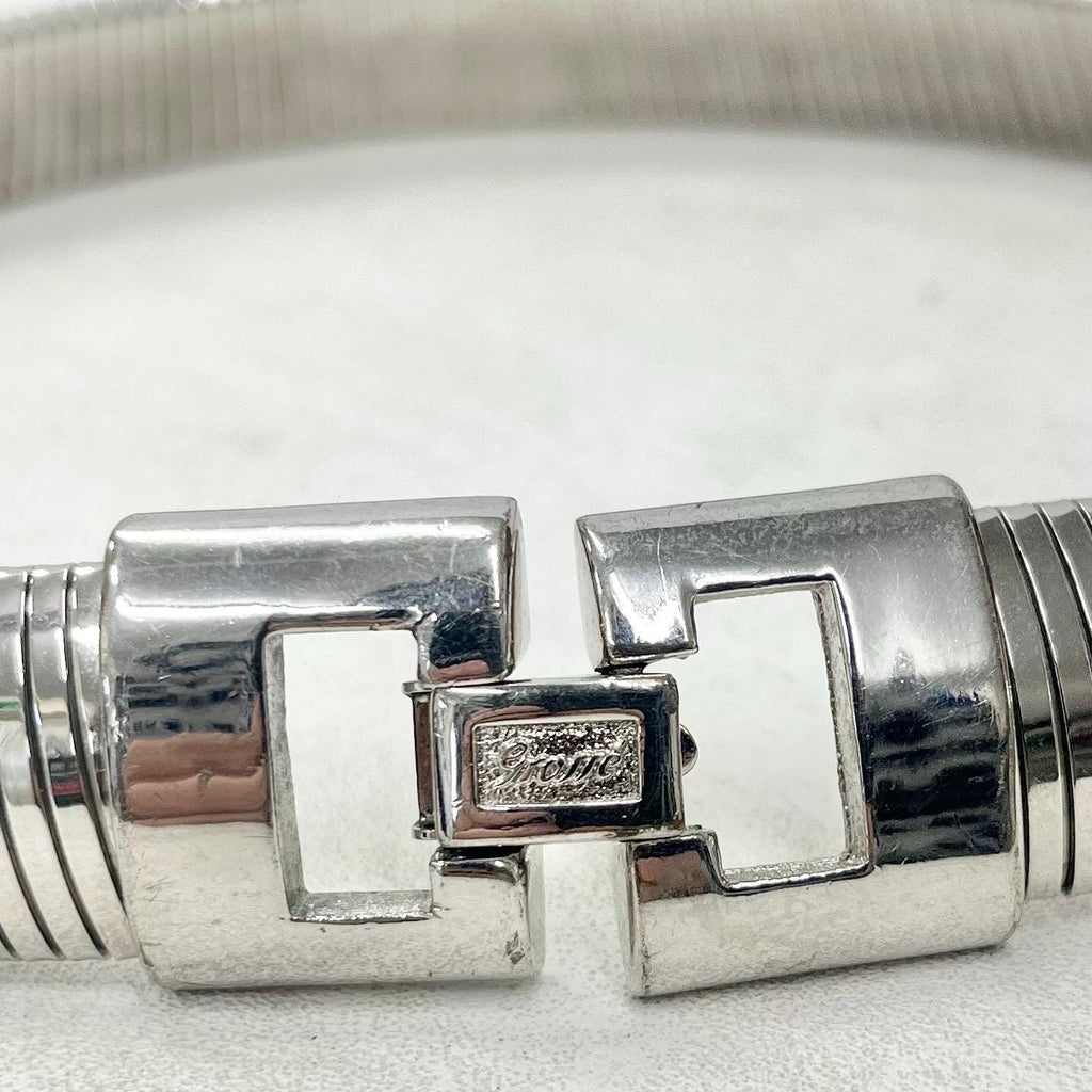 Vintage Grosse White Gold Plated Wide Omega Collar Necklace Rare Designer Jewellery MillyOliverVintage