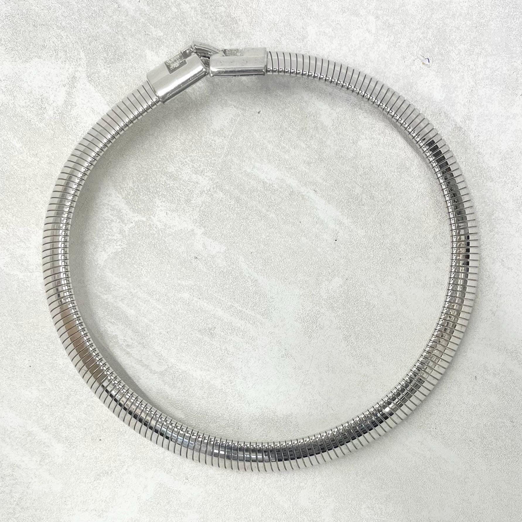 Vintage Grosse White Gold Plated Wide Omega Collar Necklace Rare Designer Jewellery MillyOliverVintage