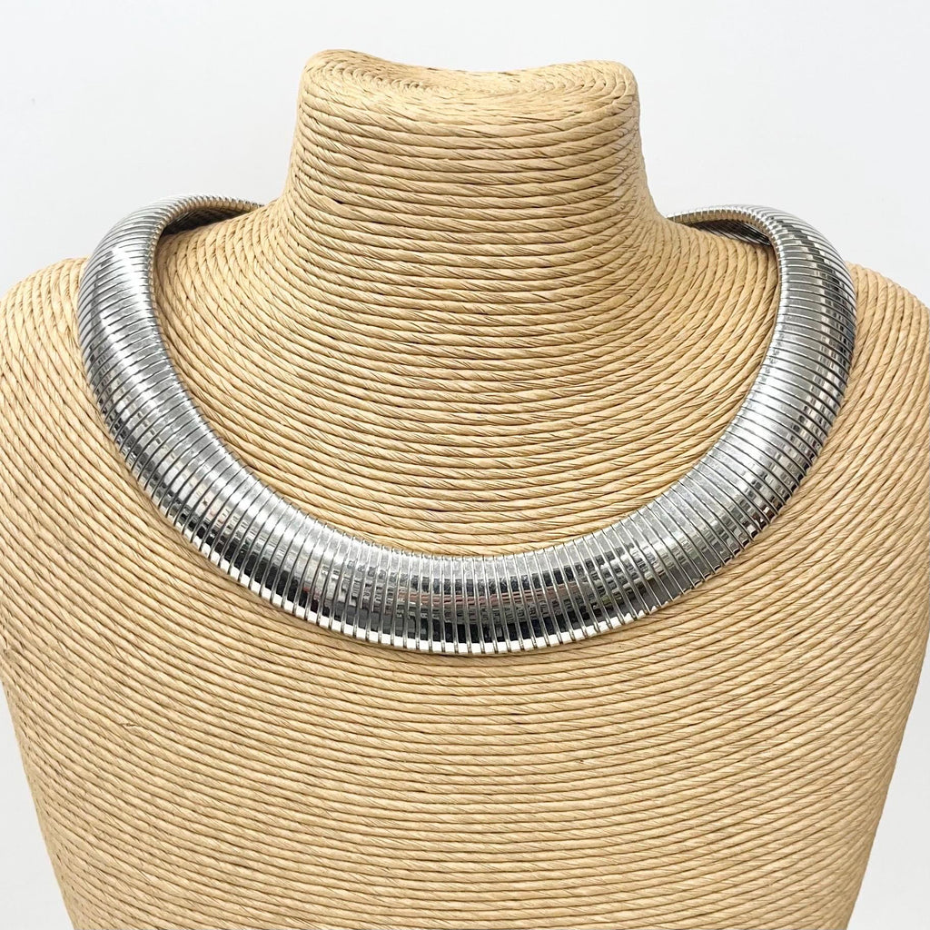 Vintage Grosse White Gold Plated Wide Omega Collar Necklace Rare Designer Jewellery MillyOliverVintage