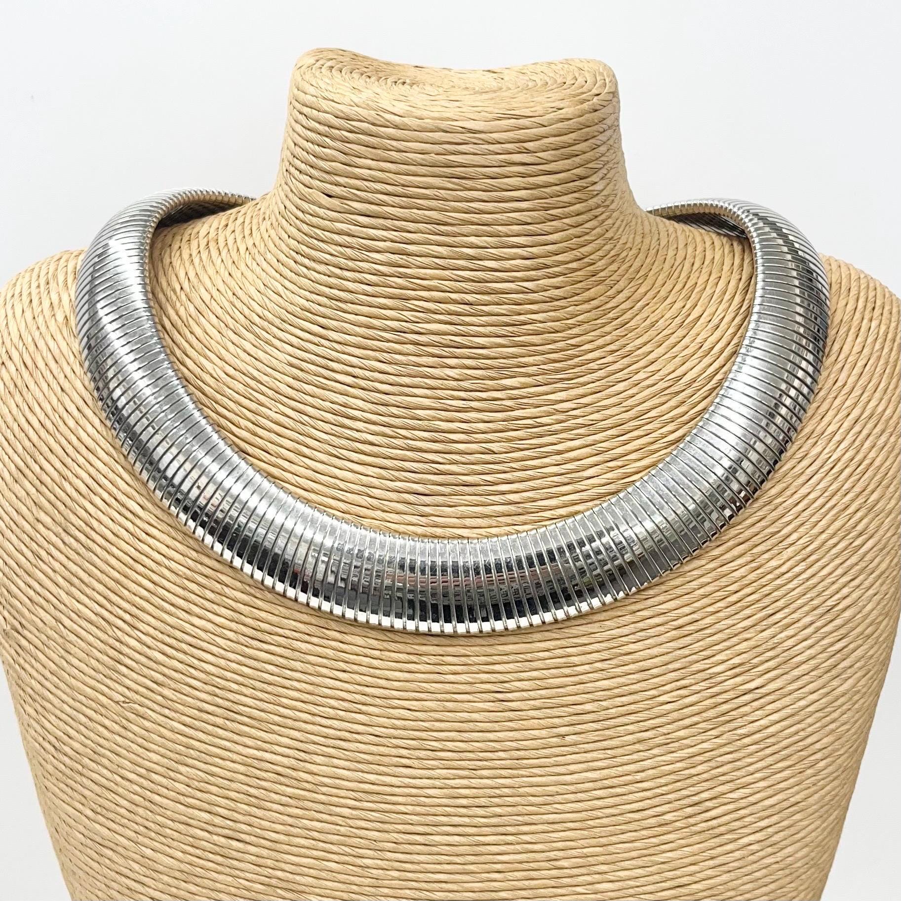 Vintage Grosse White Gold Plated Wide Omega Collar Necklace Rare Designer Jewellery MillyOliverVintage