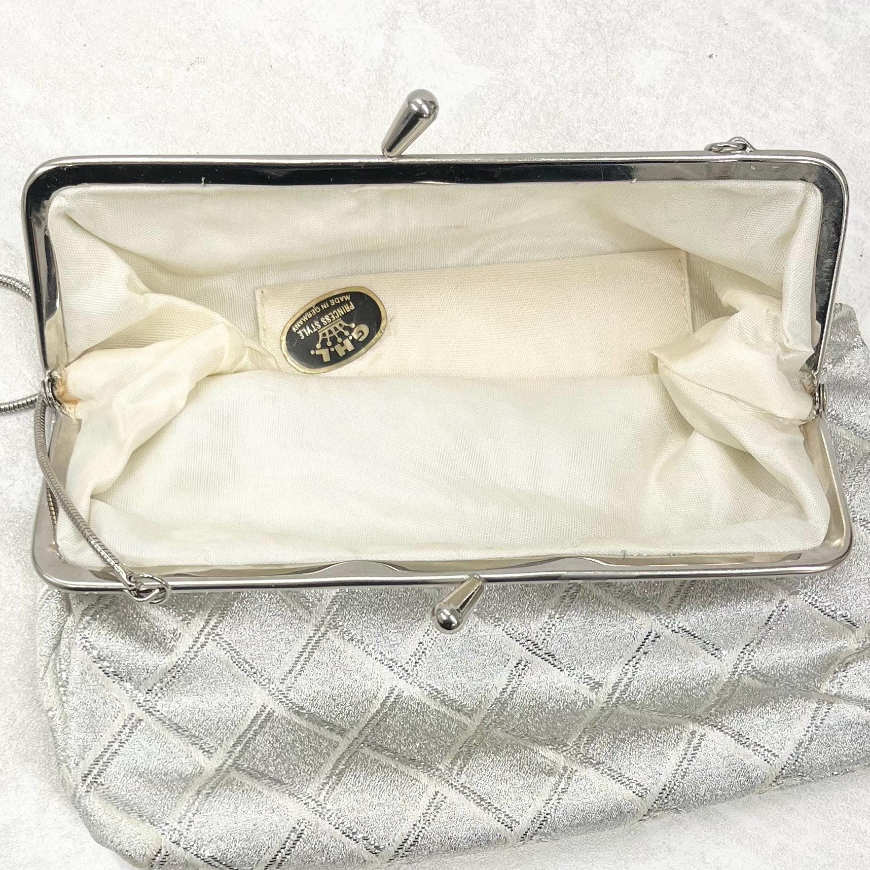 Vintage Silver Metallic Evening Bag with Rhinestone Accents by DHL Germany 1950’s 1960’s MillyOliverVintage