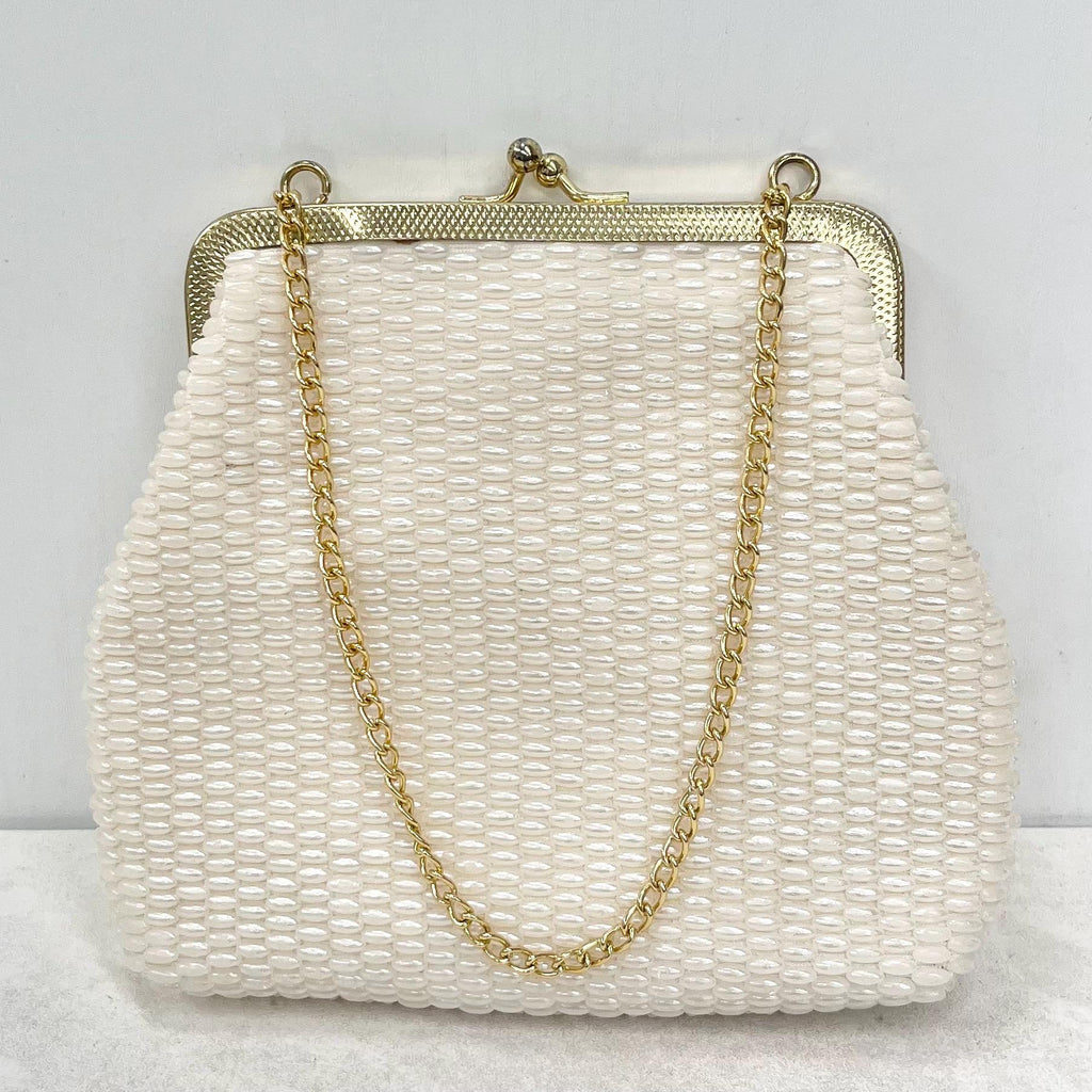 Vintage Cream Beaded Bag with Gold Accents MillyOliverVintage