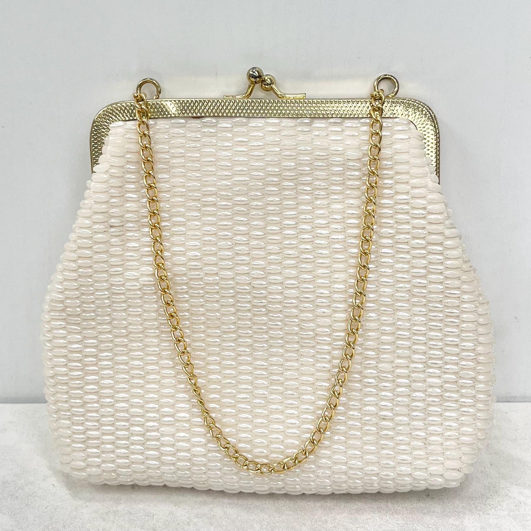 Vintage Cream Beaded Bag with Gold Accents MillyOliverVintage
