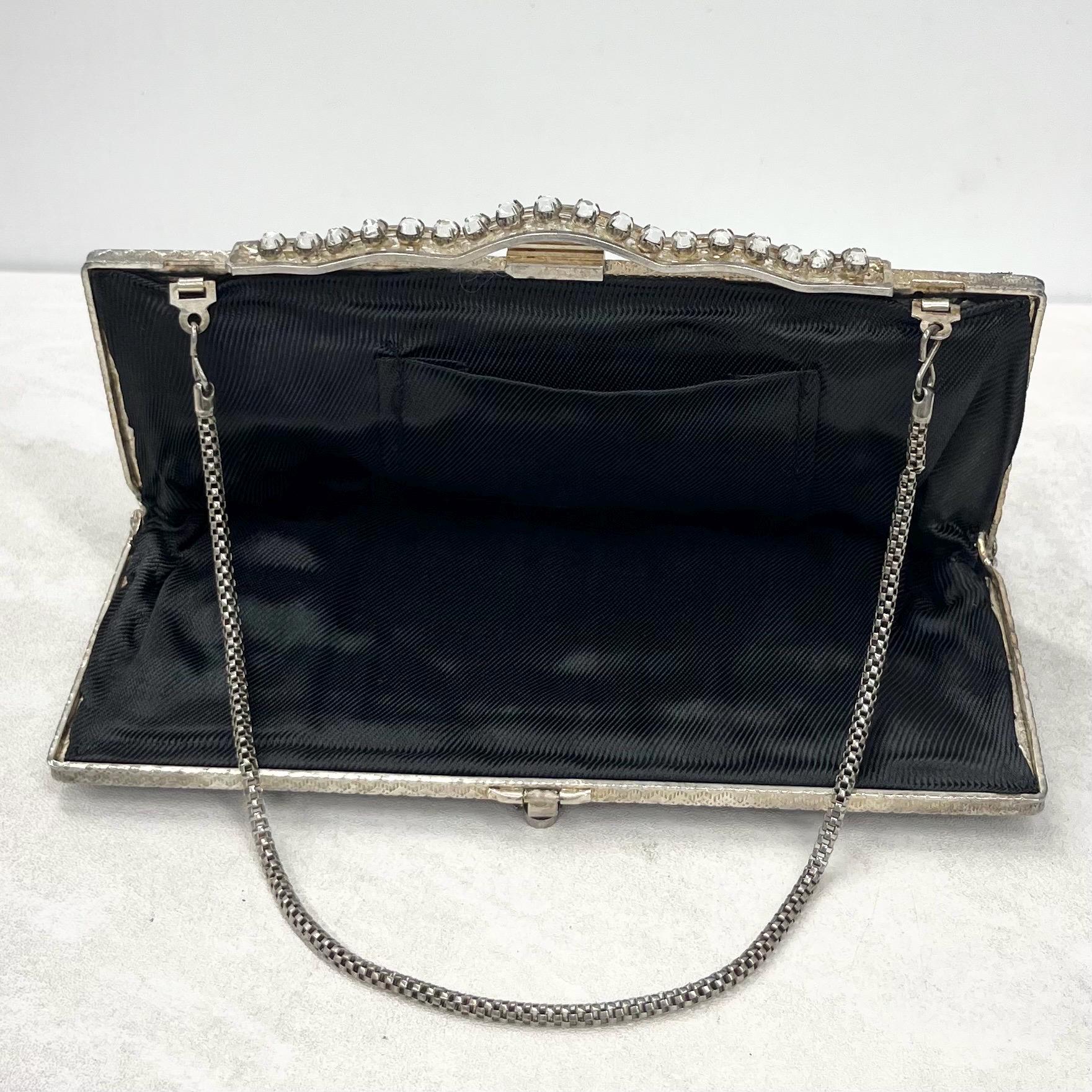 Vintage Black & Silver Diamante Evening Bag MillyOliverVintage