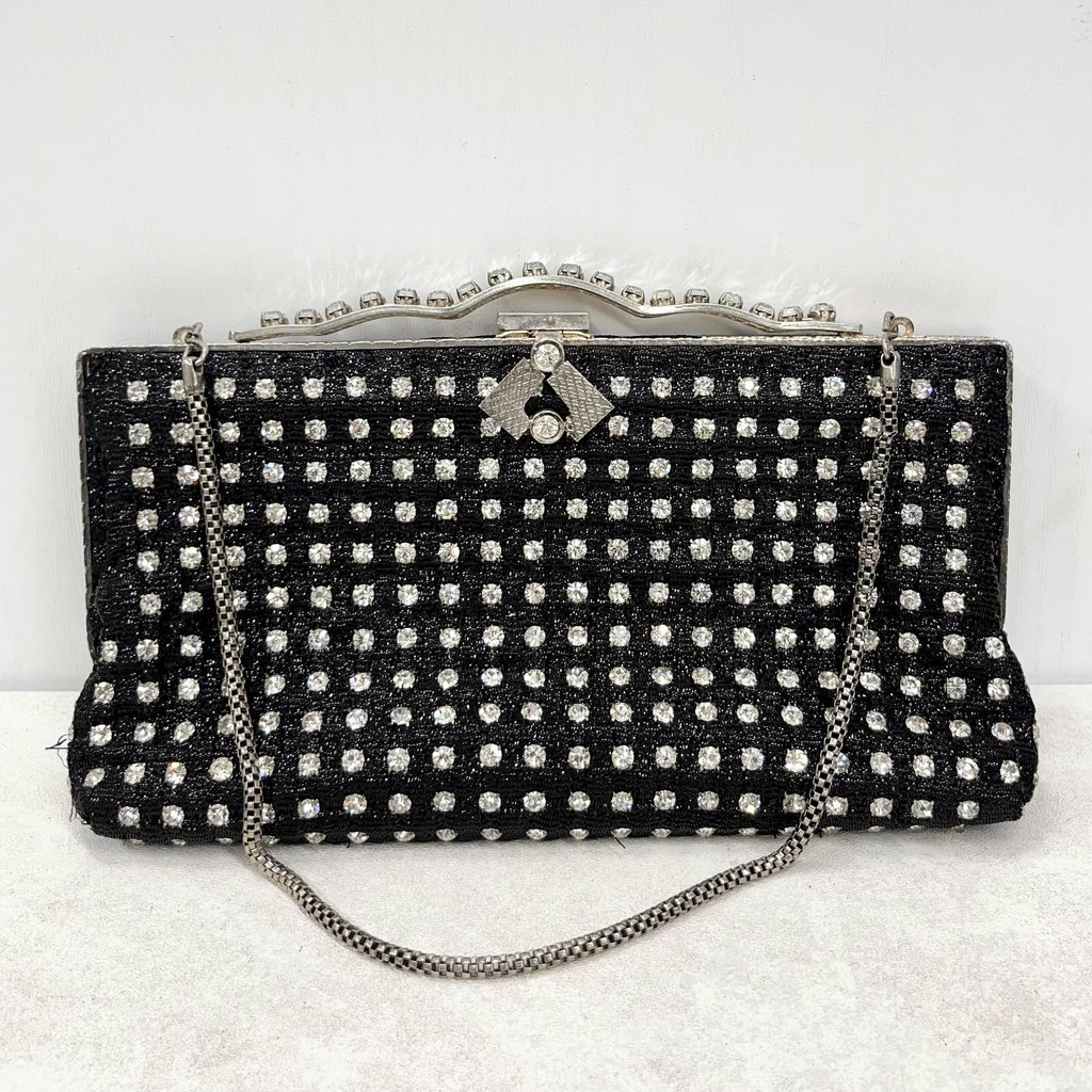 Vintage Black & Silver Diamante Evening Bag MillyOliverVintage