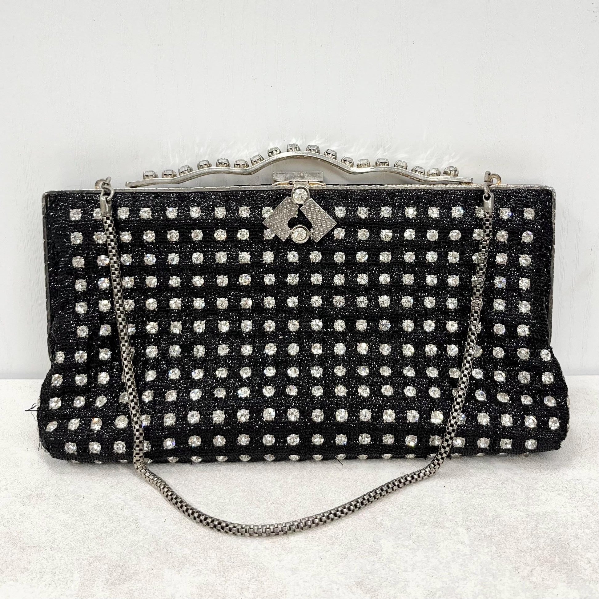 Vintage Black & Silver Diamante Evening Bag MillyOliverVintage