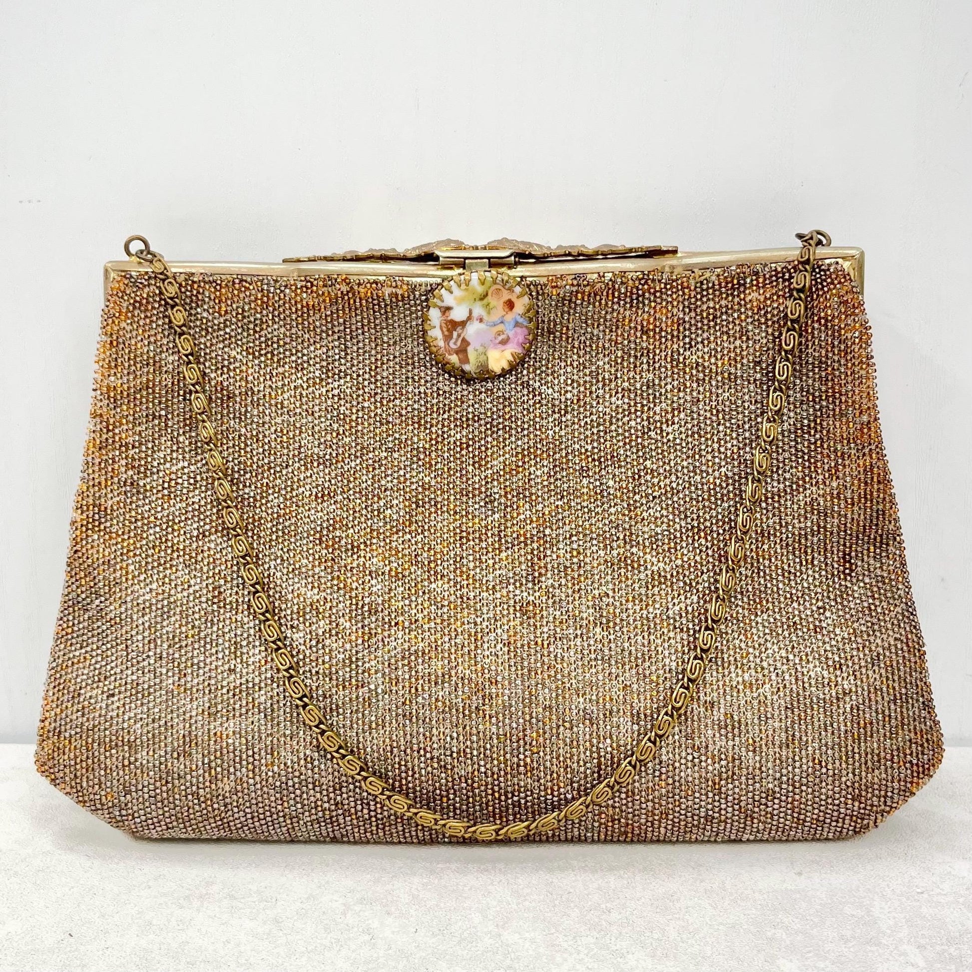 Vintage Heavily Beaded Evening Bag with a Glass Cabochon Clasp 1930’s 1940’s MillyOliverVintage