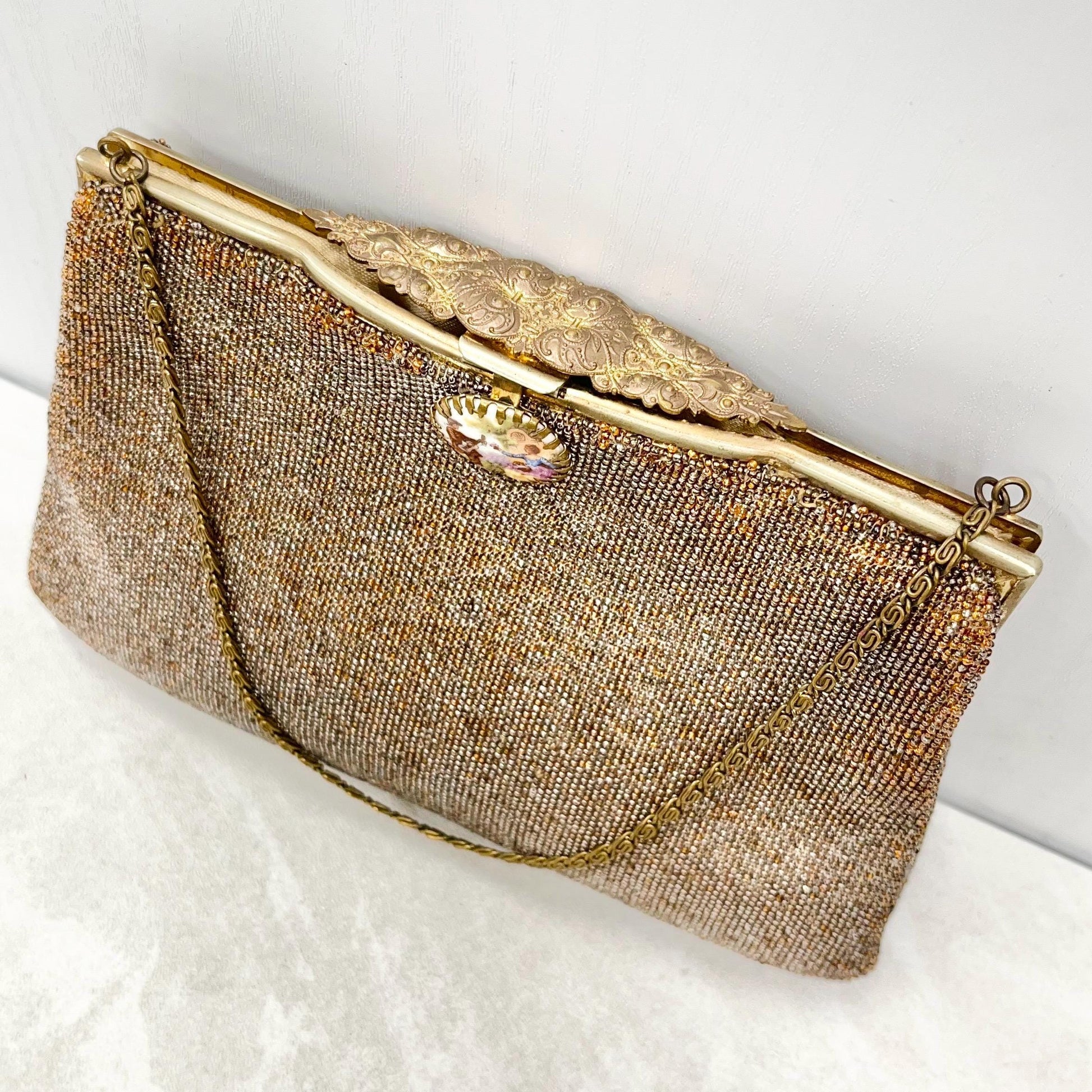 Vintage Heavily Beaded Evening Bag with a Glass Cabochon Clasp 1930’s 1940’s MillyOliverVintage