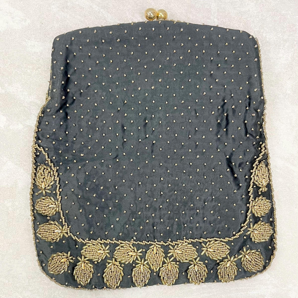 Vintage Black & Gold Beaded Zardozi Evening Clutch Bag Made in Hong Kong MillyOliverVintage