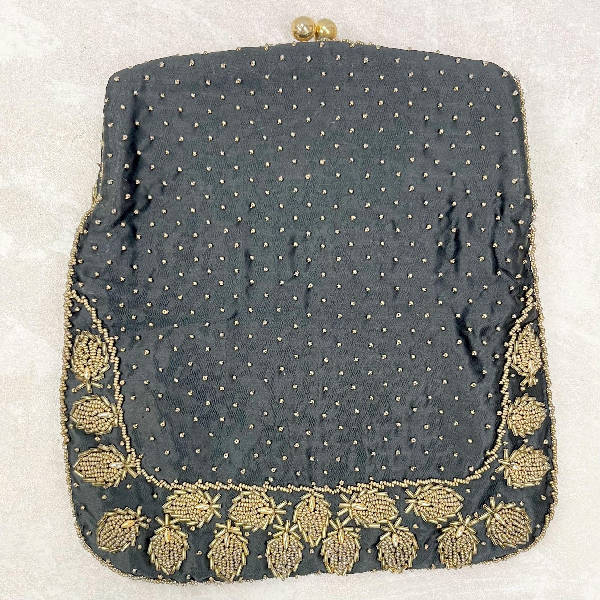 Vintage Black & Gold Beaded Zardozi Evening Clutch Bag Made in Hong Kong MillyOliverVintage