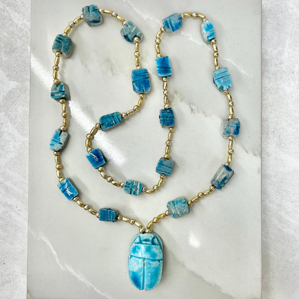 Vintage Turquoise Style Scarab Beetle Necklace : Egyptian Revival MillyOliverVintage