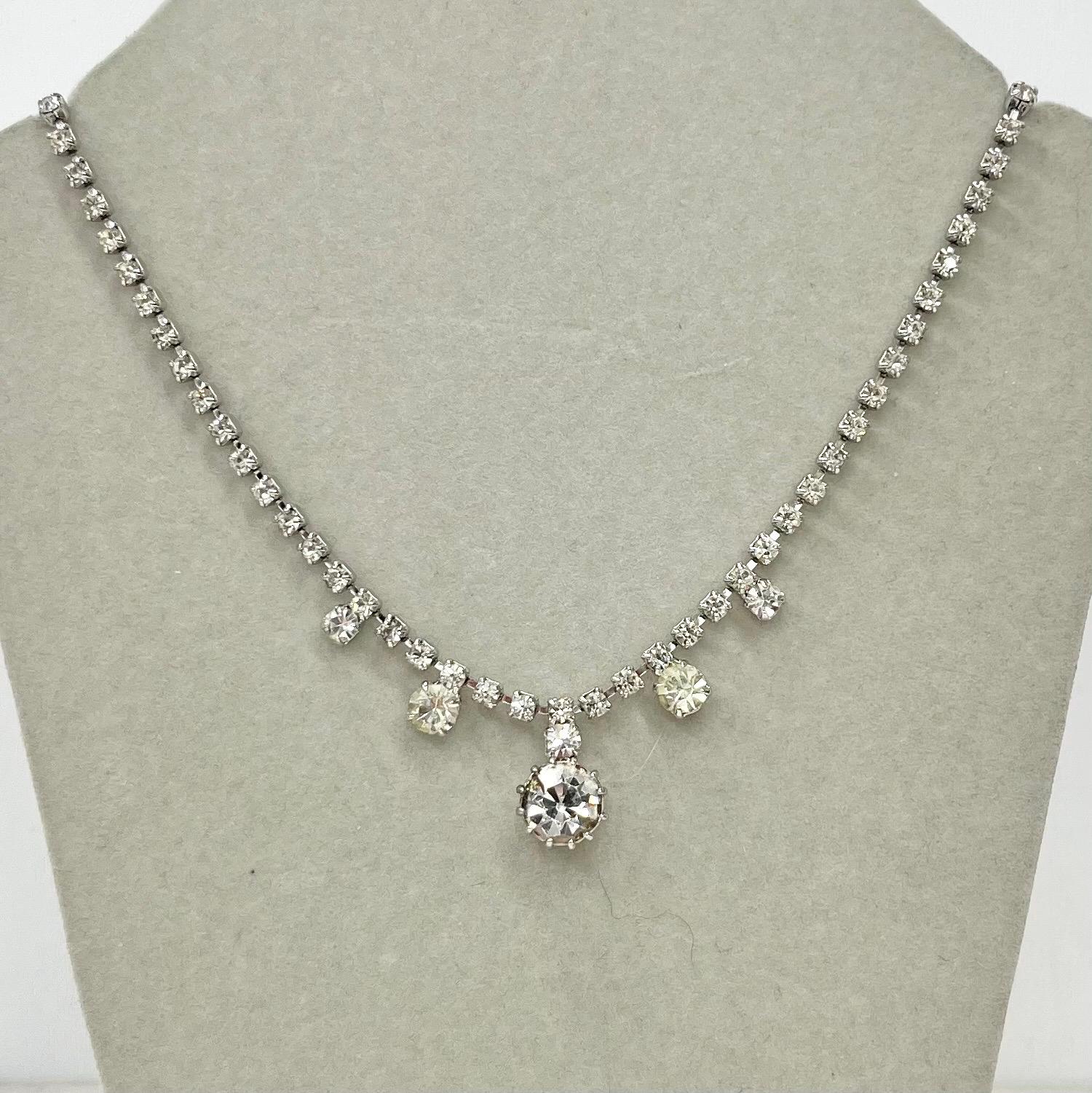 Vintage Clear Crystal Drop Diamante Paste Necklace MillyOliverVintage